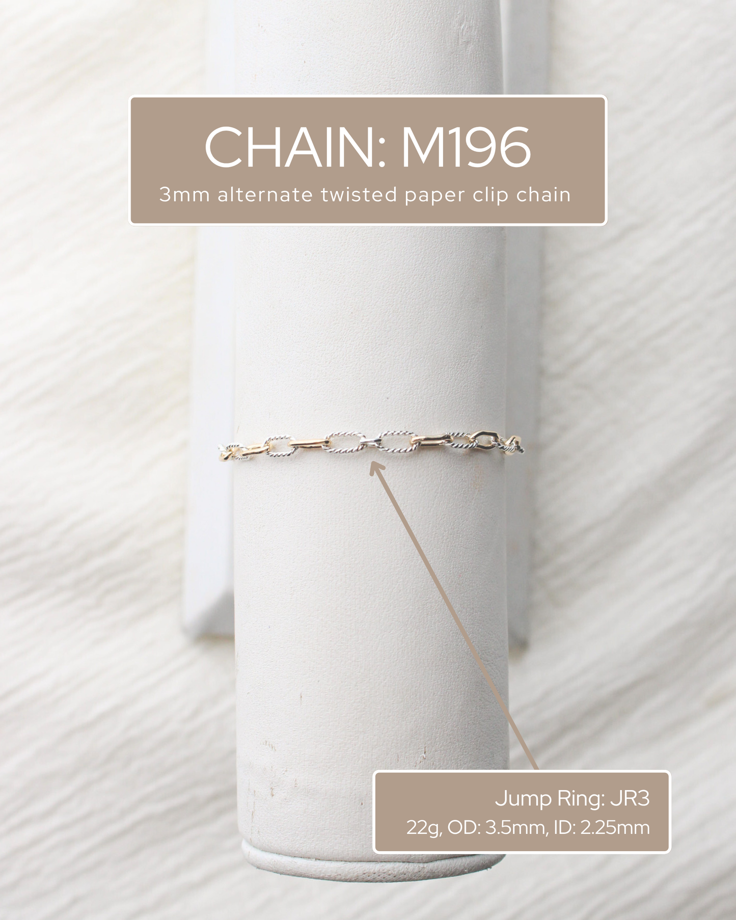 3mm Alternate Twisted Paperclip Mixed Metal Chain, M196