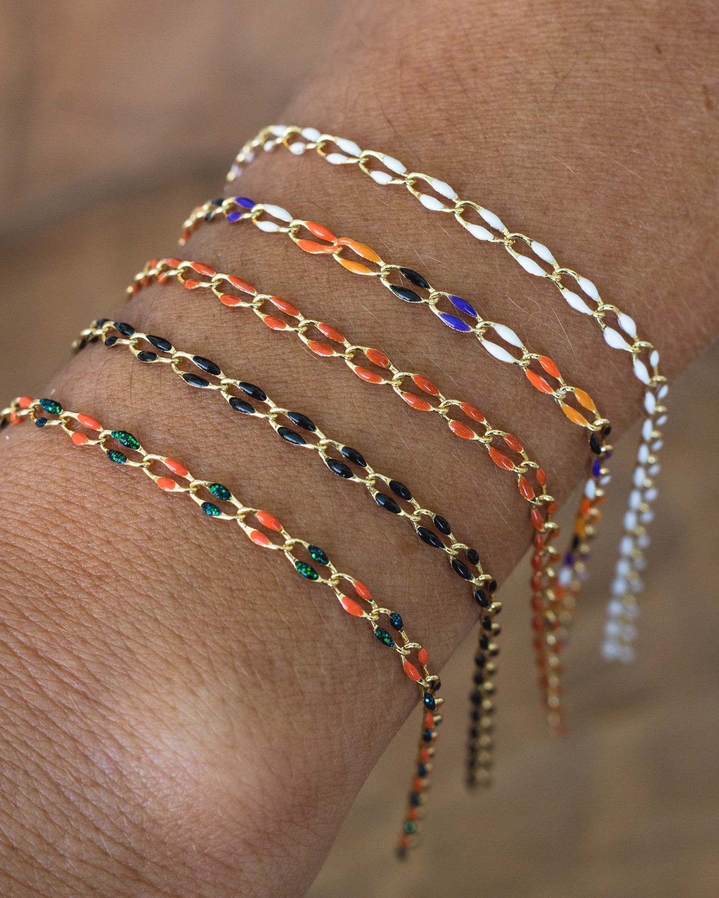 Orange and Black with Green Glitter Enamel Chain, GP127
