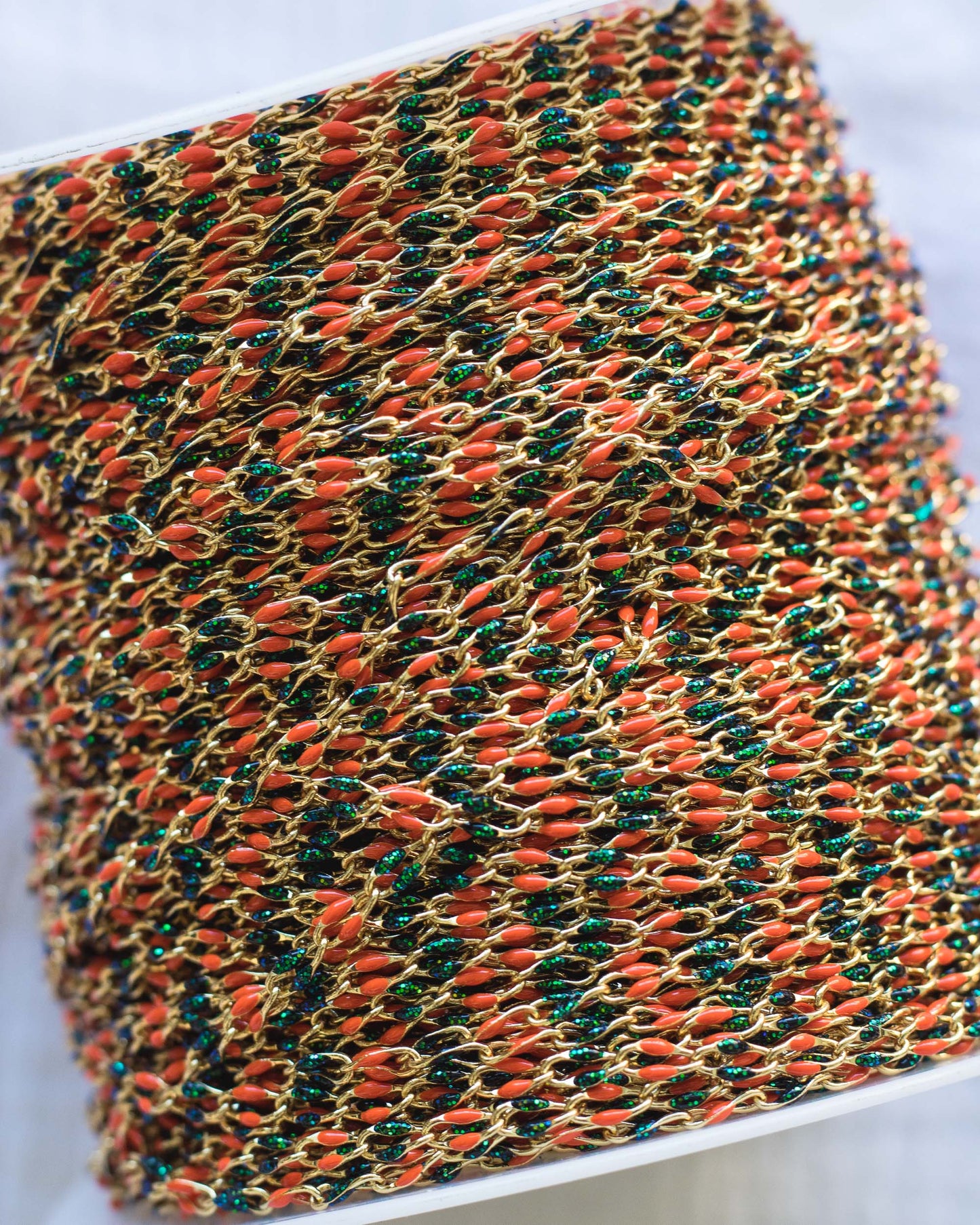Orange and Black with Green Glitter Enamel Chain, GP127