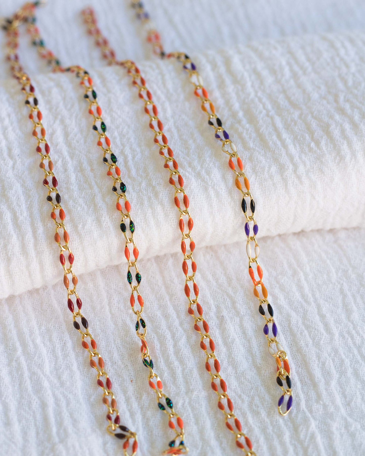 Orange and Black with Green Glitter Enamel Chain, GP127