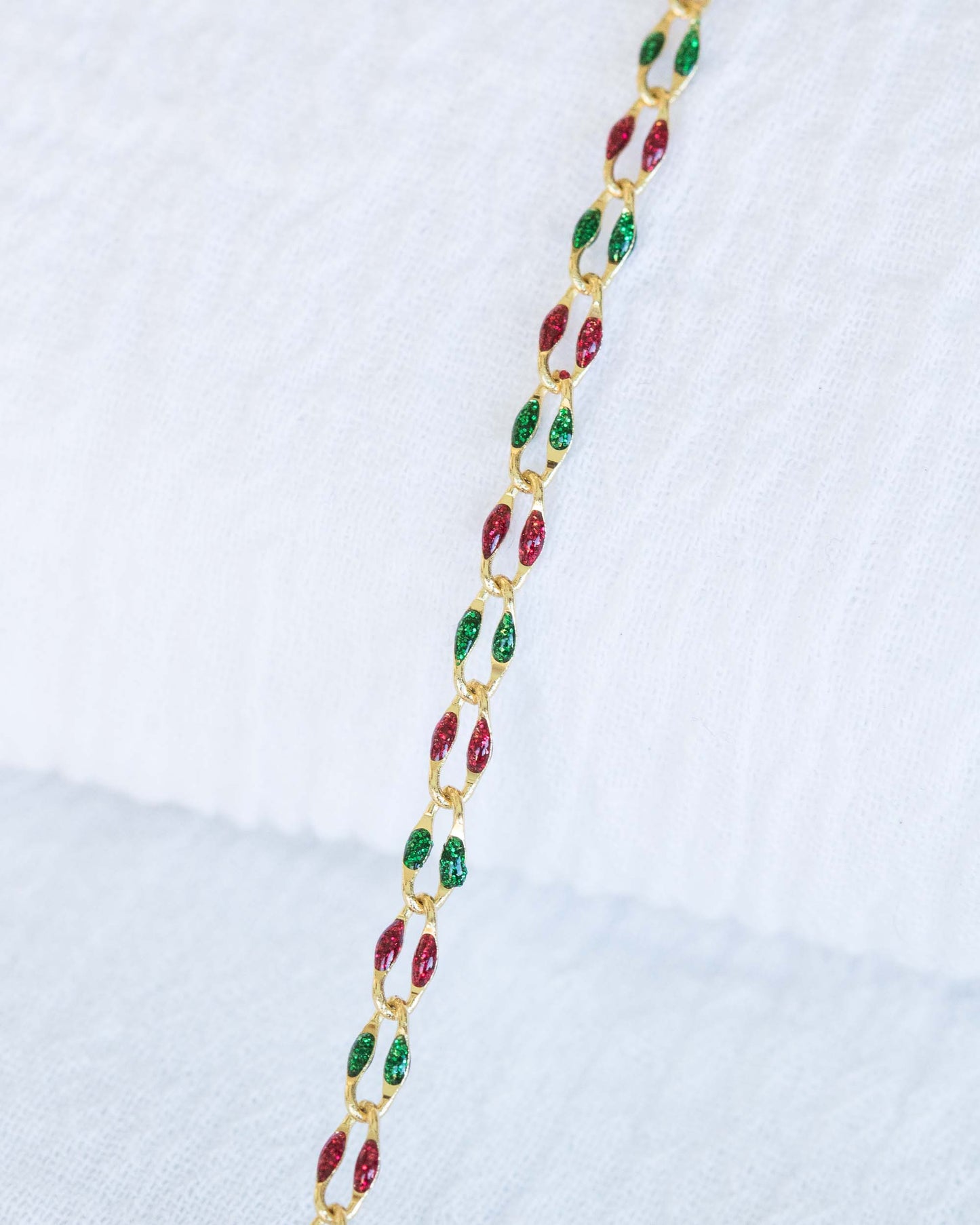 Red Glitter and Green Glitter Enamel Chain, GP136