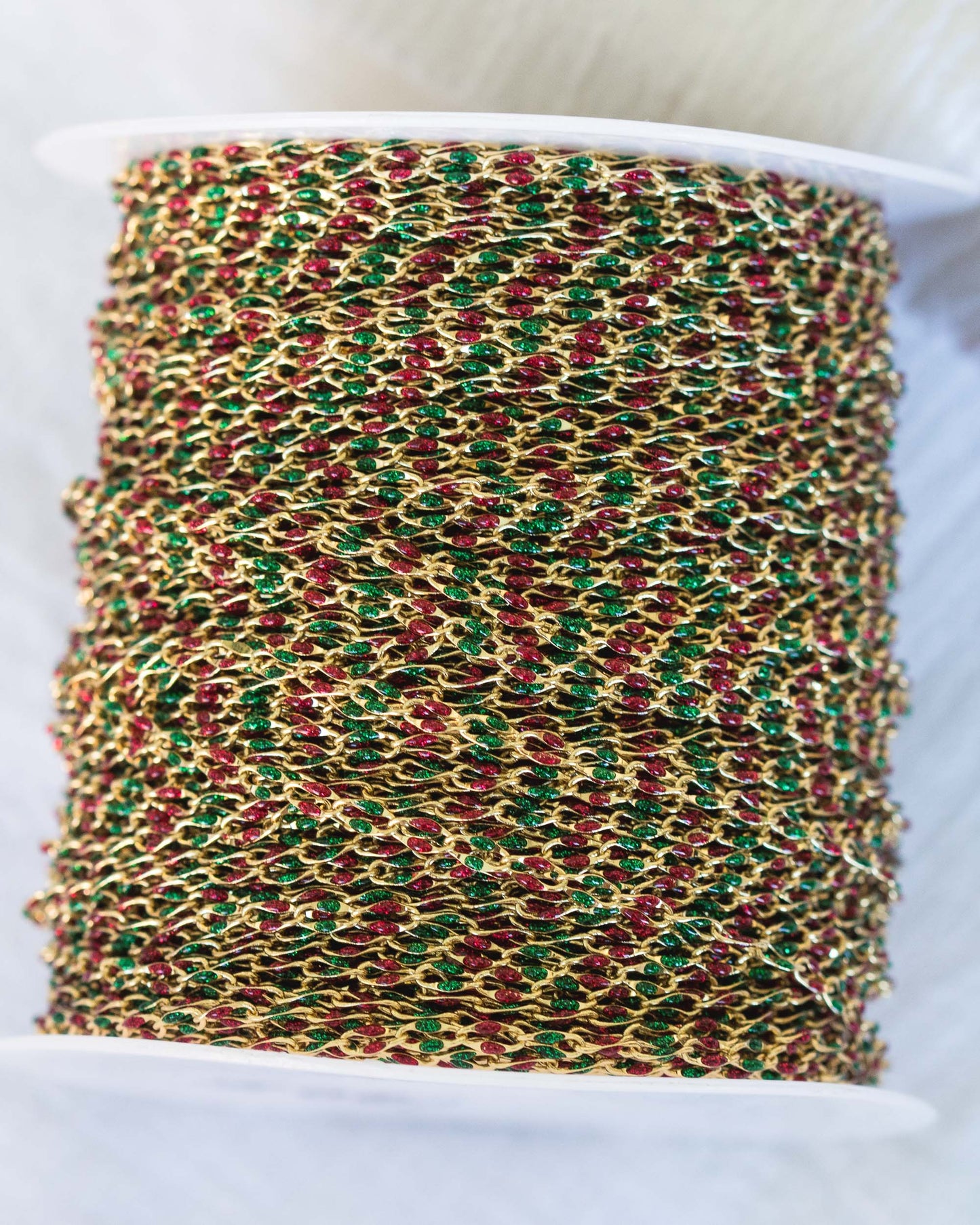 Red Glitter and Green Glitter Enamel Chain, GP136