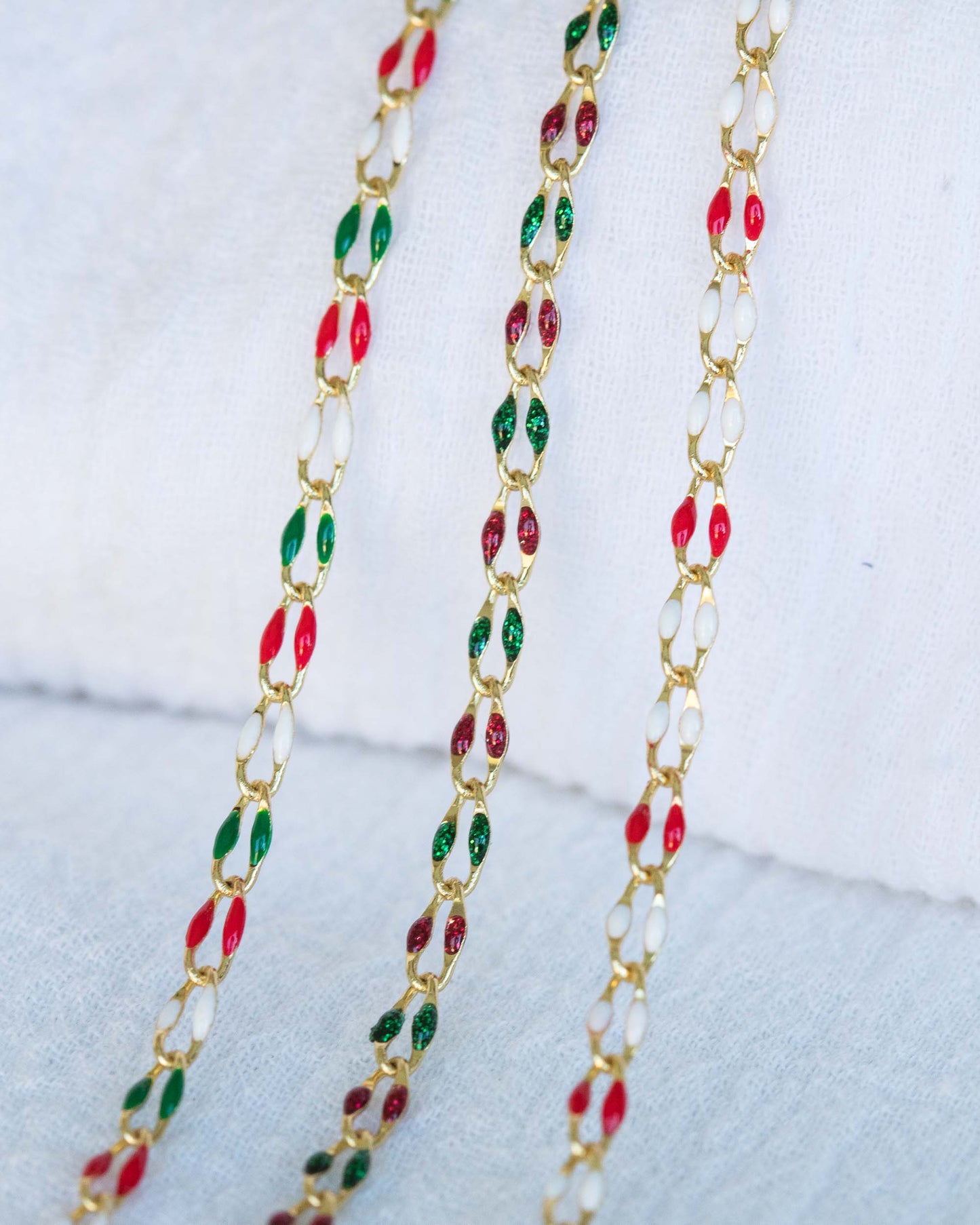 Red Glitter and Green Glitter Enamel Chain, GP136