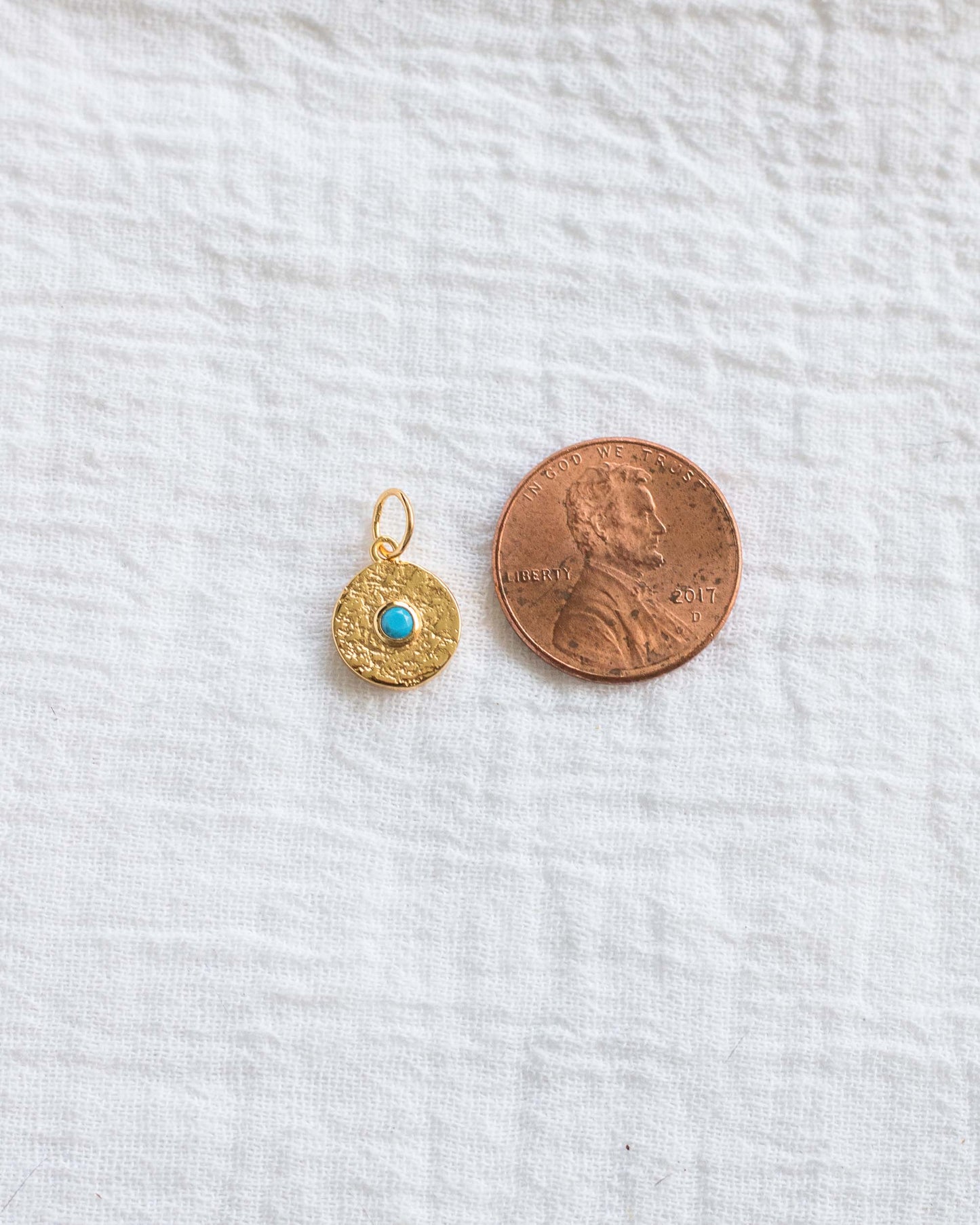 Turquoise Nano Gem Antiqued Disc Charm, CH82