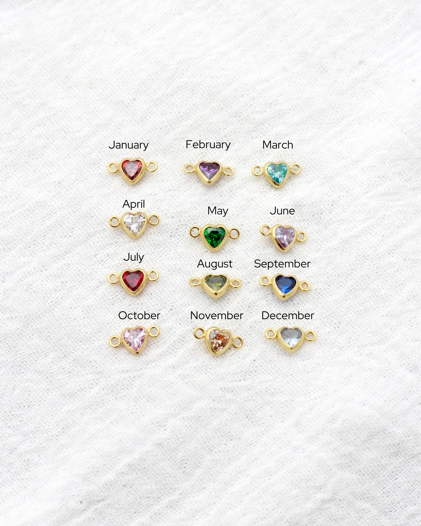 4mm Horizontal Heart Shaped Birthstone Connector, CN337