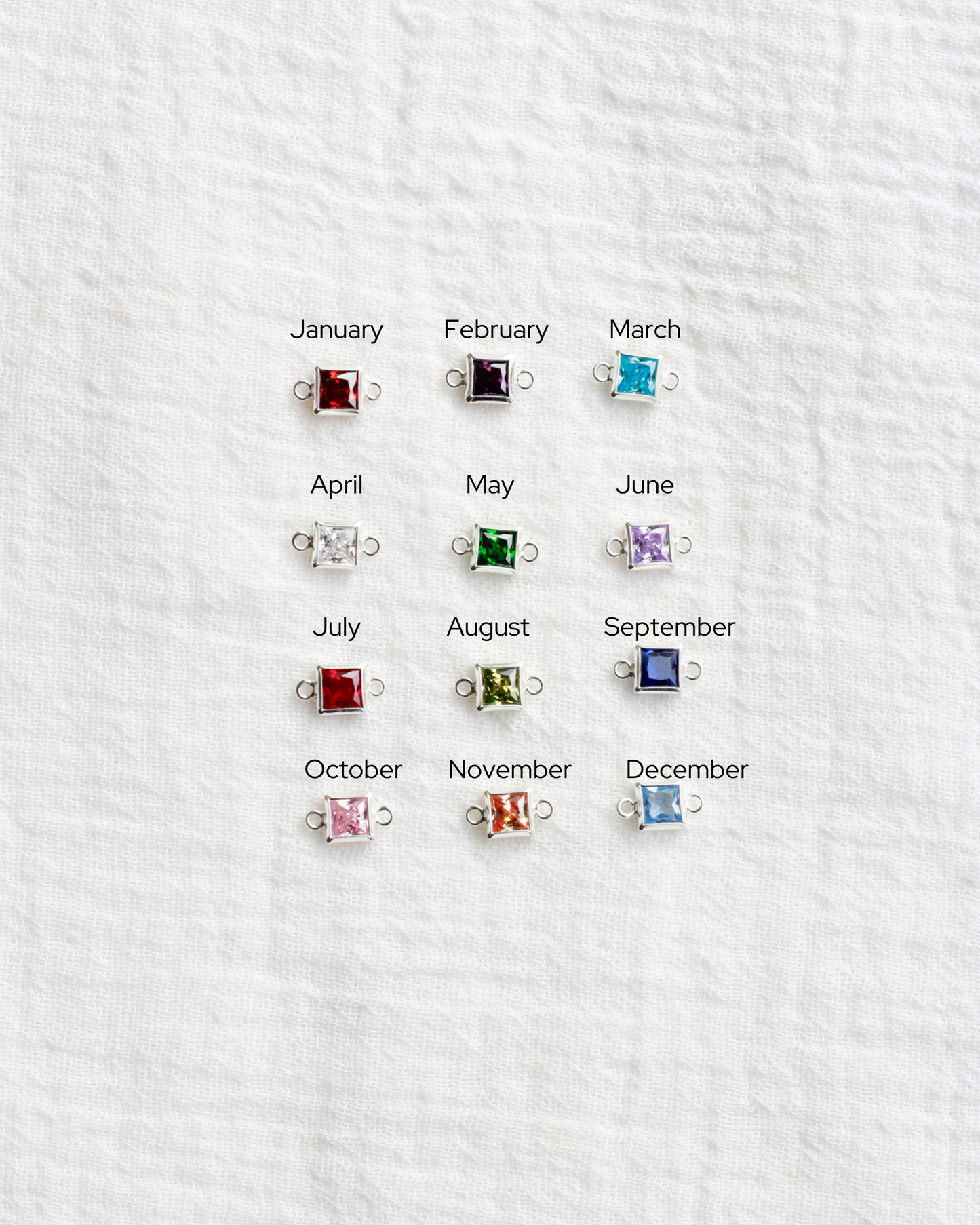 4mm CZ Square Shaped Birthstone Connector, CN307