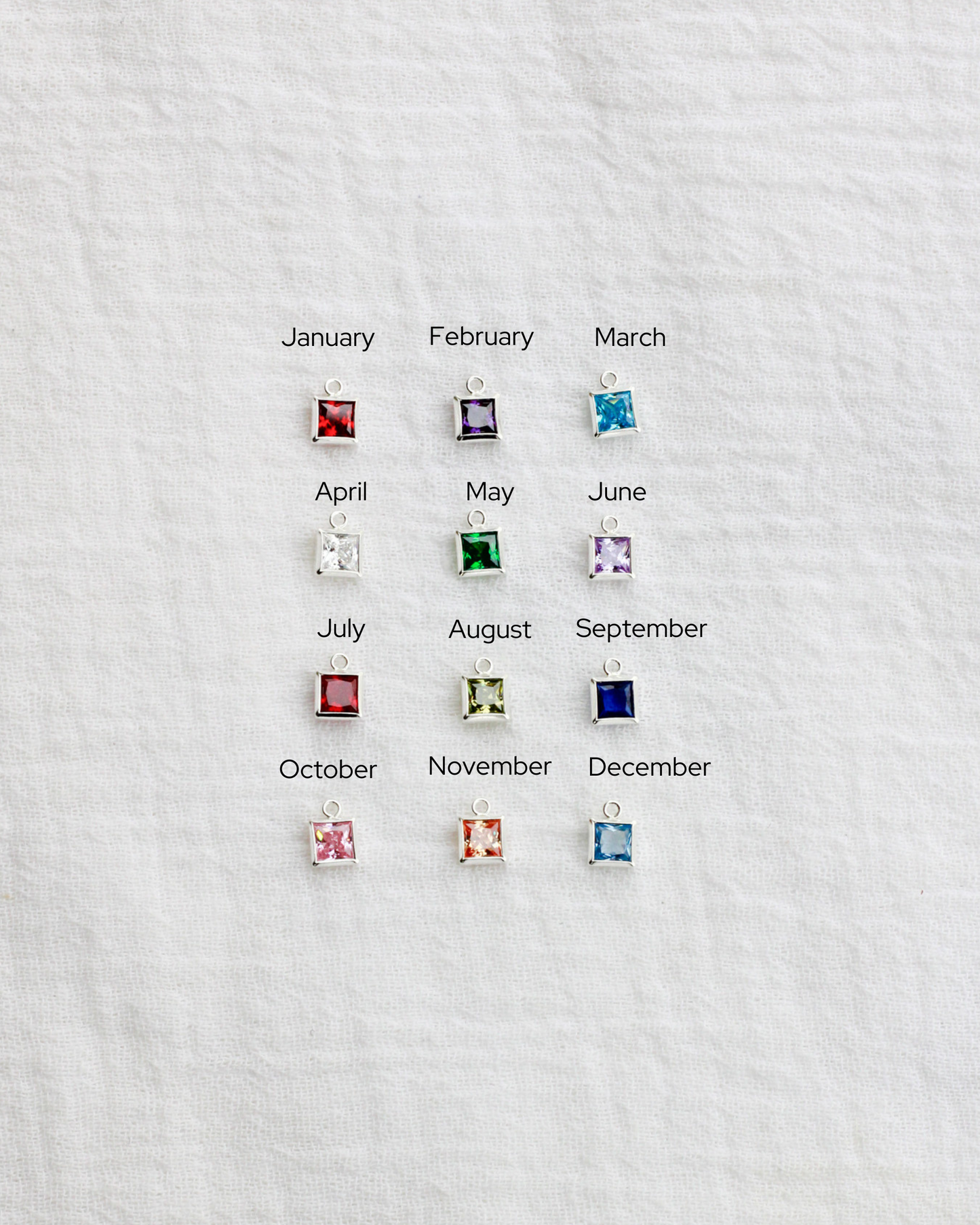 4mm Square Birthstone Charms, CH252
