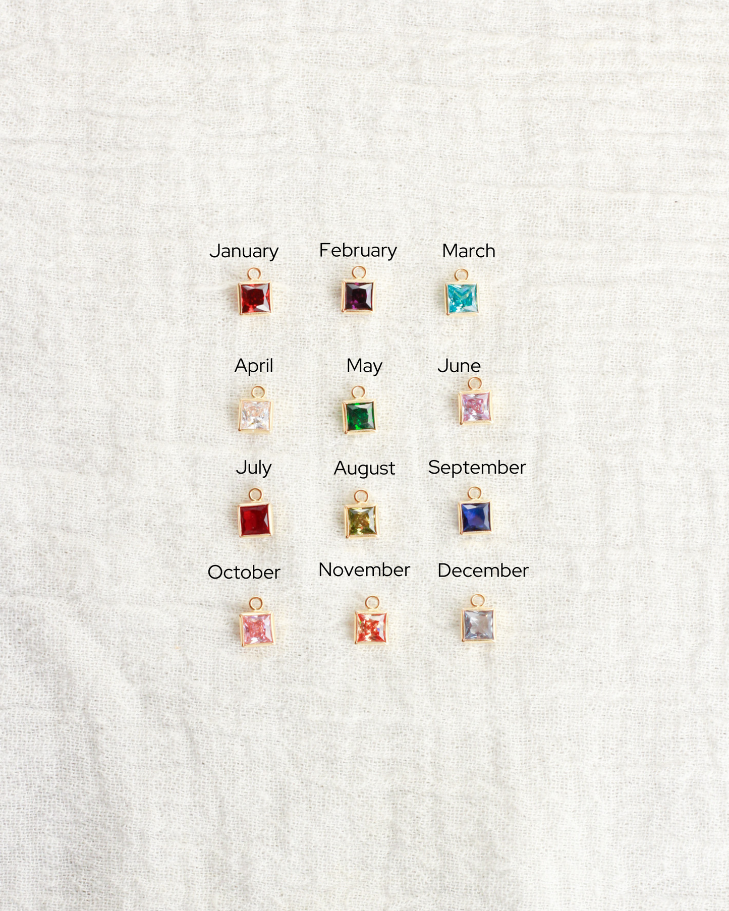 4mm Square Birthstone Charms, CH252