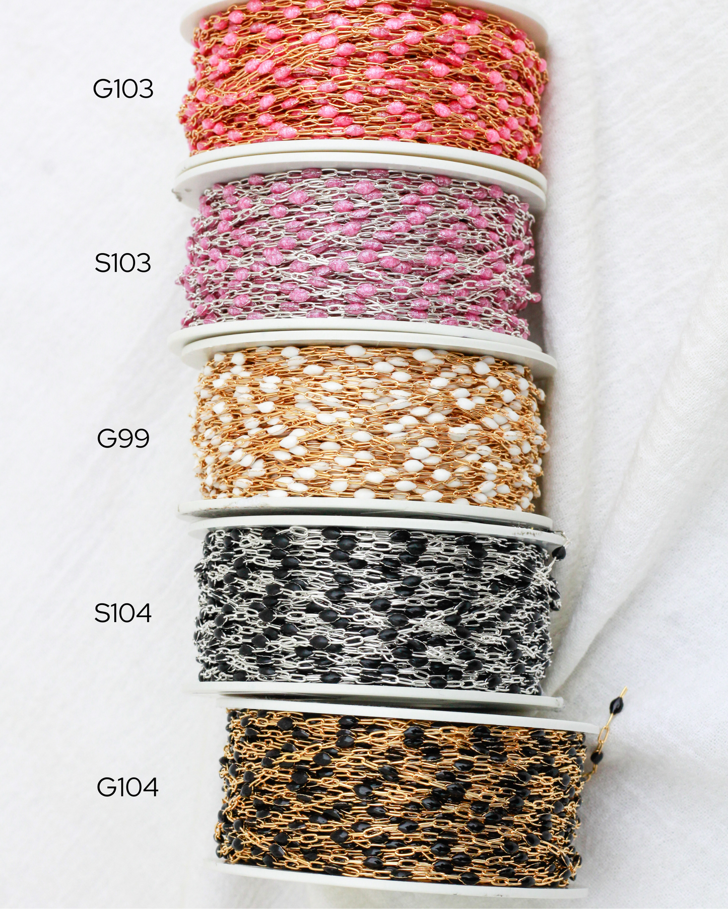 1.4mm Paperclip Chain with Black Enamel Link, S104, G104