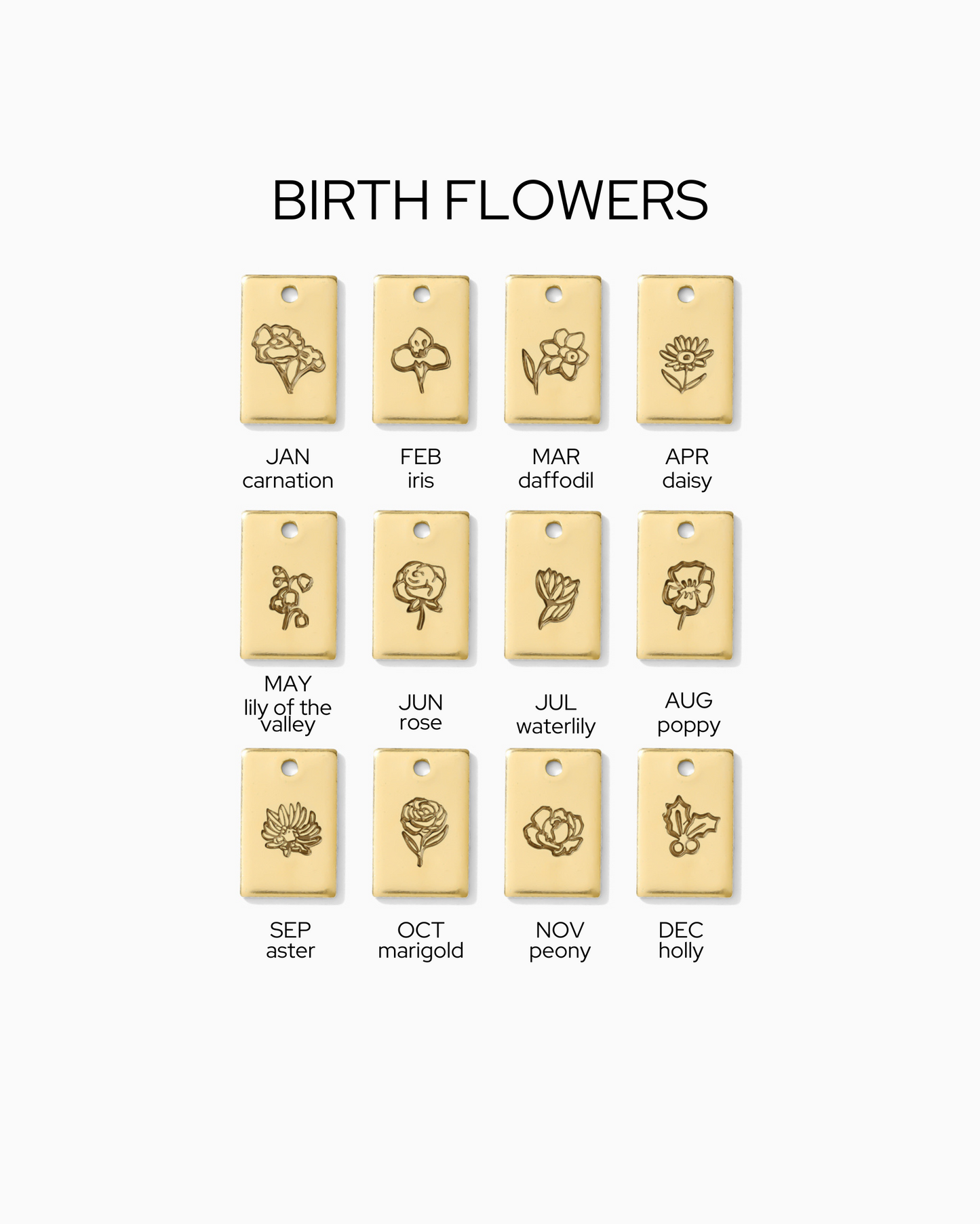 Rectangle Birth Flower Charm, CH266
