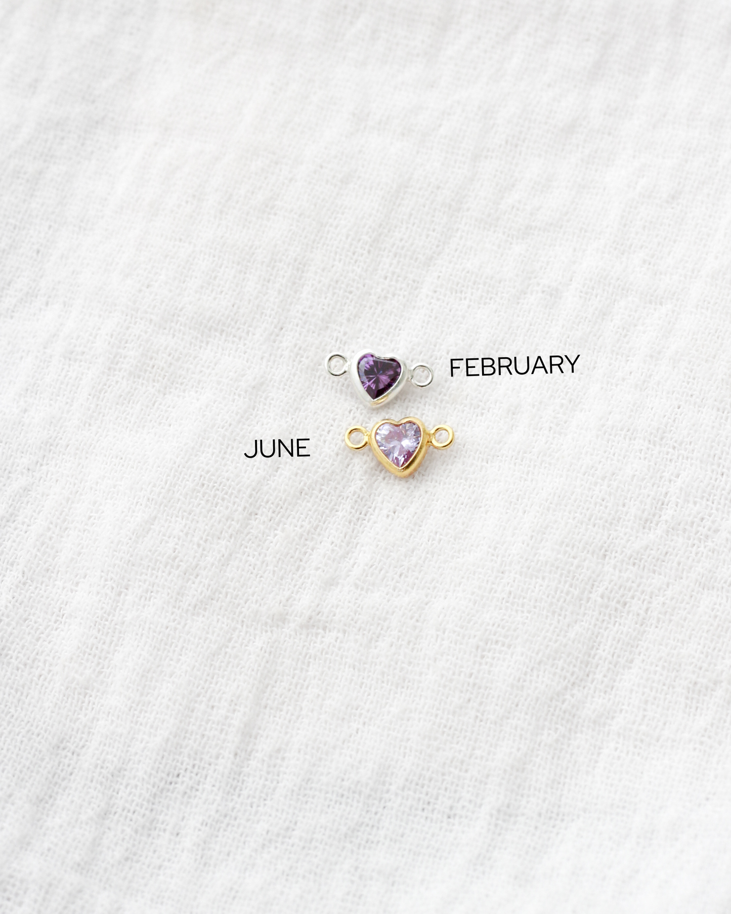 4mm Horizontal Heart Shaped Birthstone Connector, CN337