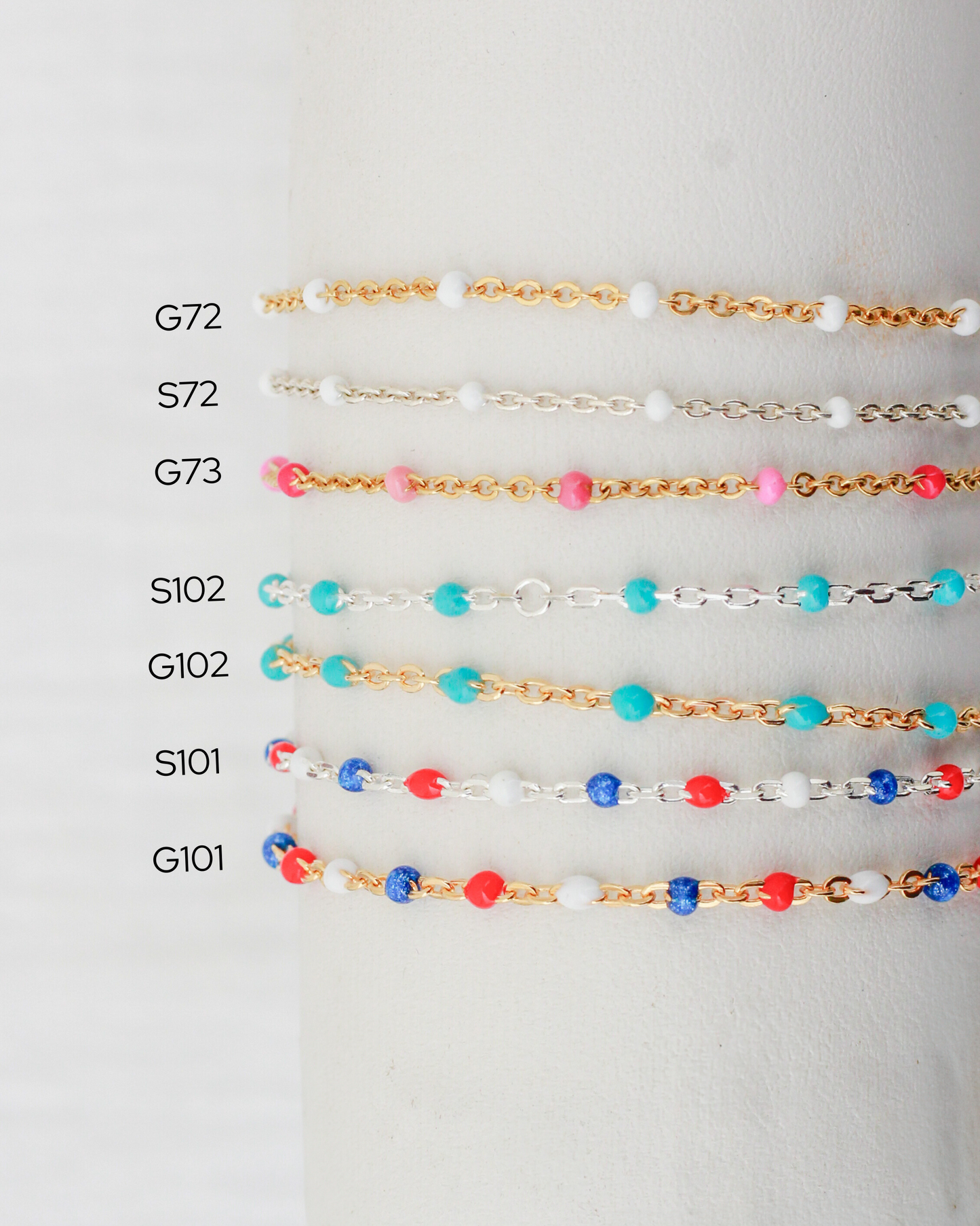 1.8mm Cable Chain with Turquoise Enamel Link, S102, G102