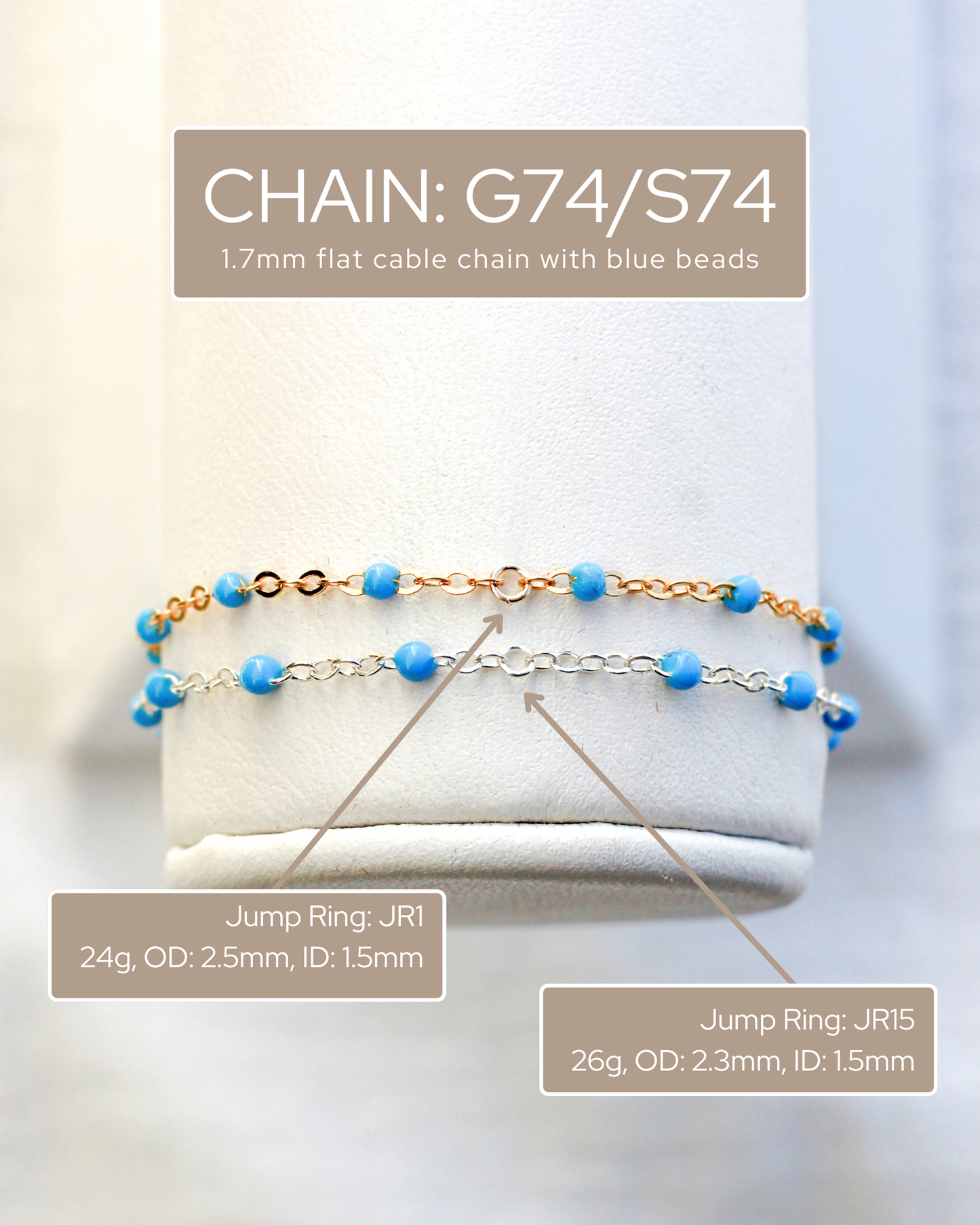 1.7mm Flat Cable Chain with Blue Dots, G74, S74