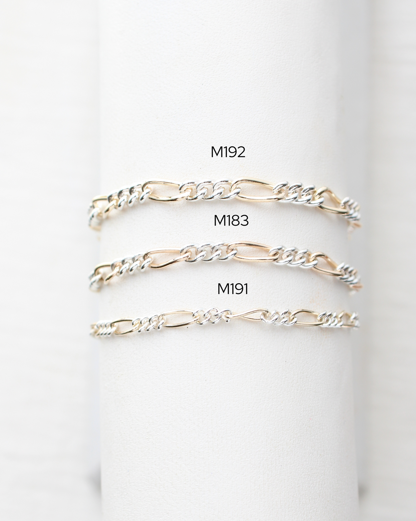 2.3mm Figaro Mixed Metal Chain, M191