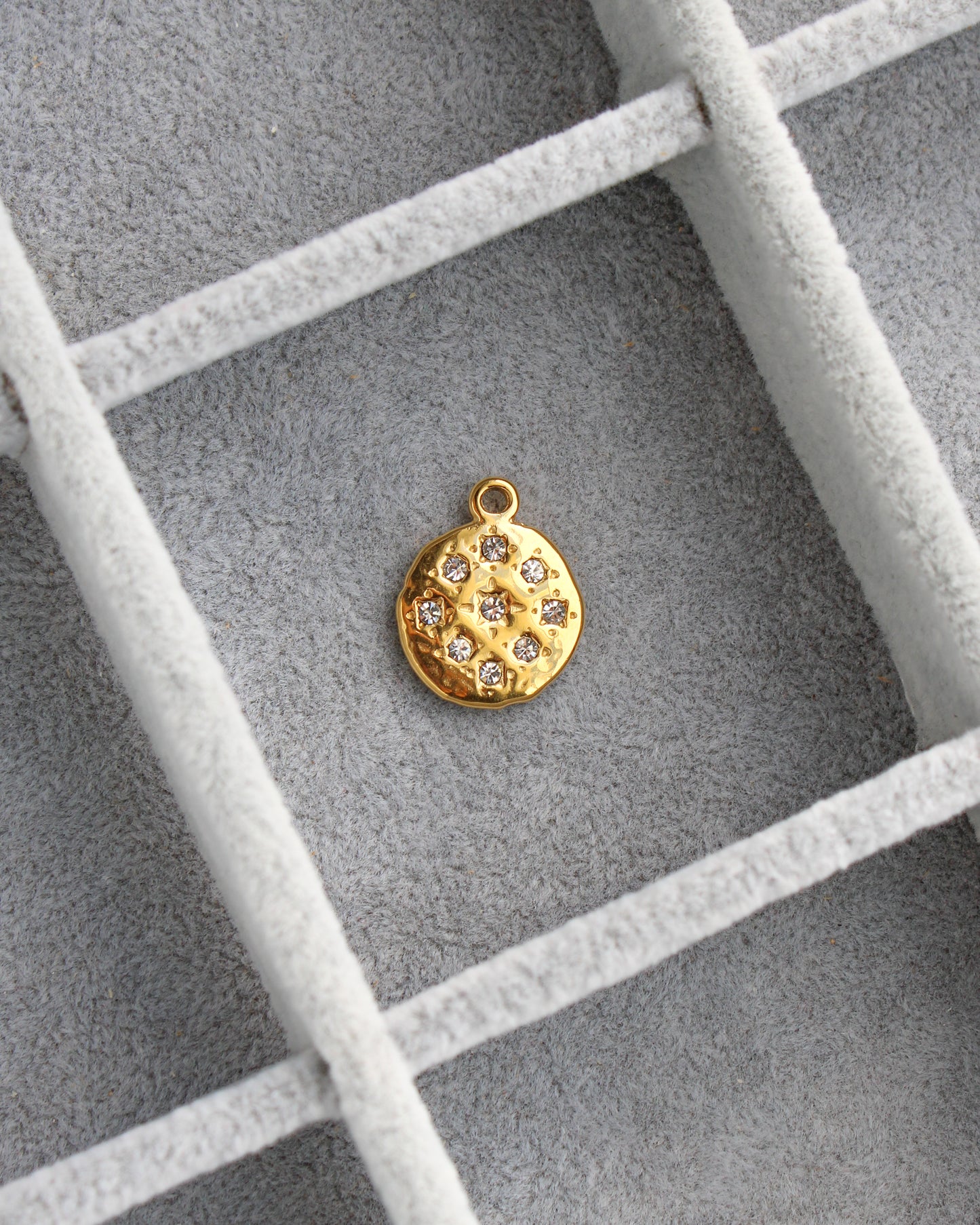 14mm Circle w/ Rhinestones PVD Charm, CH404