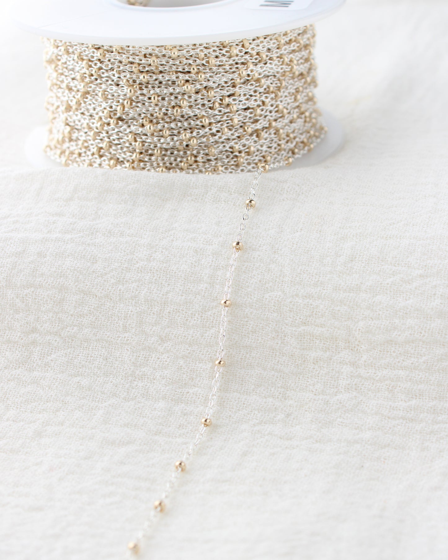 1.2mm Satellite Silver Chain with 2mm Gold Filled Beads, M198