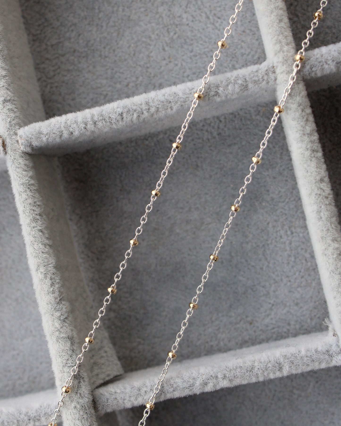 1.2mm Satellite Silver Chain with 2mm Gold Filled Beads, M198