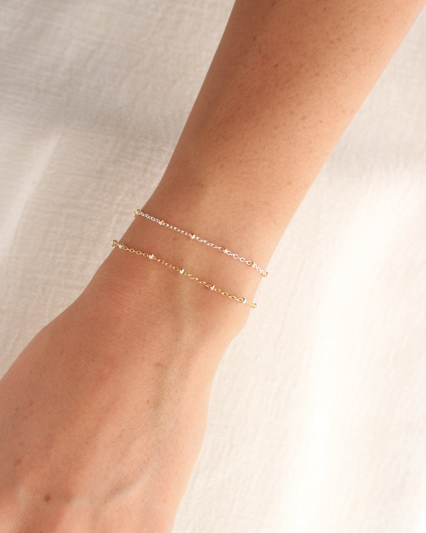 1.2mm Satellite Silver Chain with 2mm Gold Filled Beads, M198