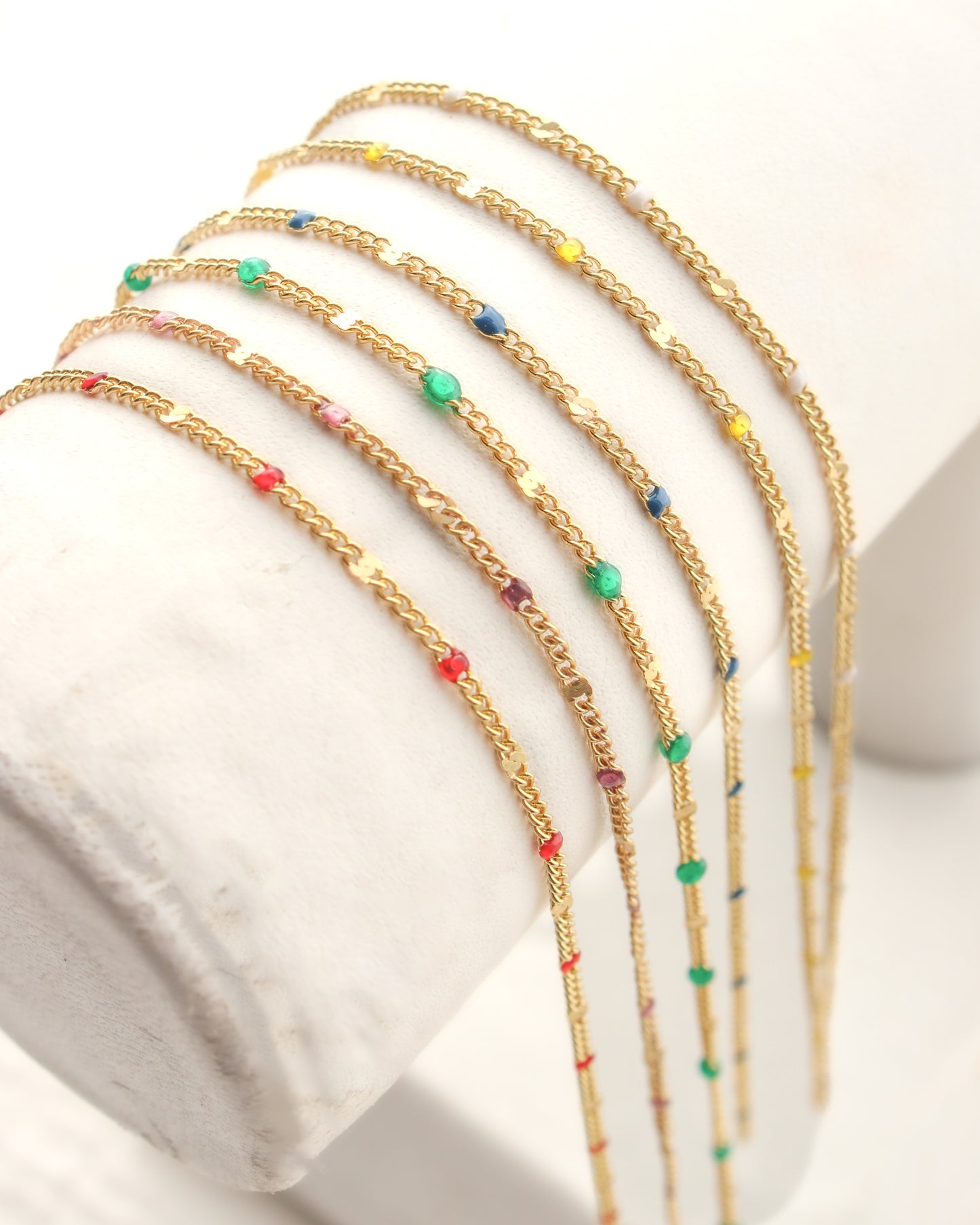 1.2mm Dapped Curb Chain with Green Enamel Dots, S210, G210