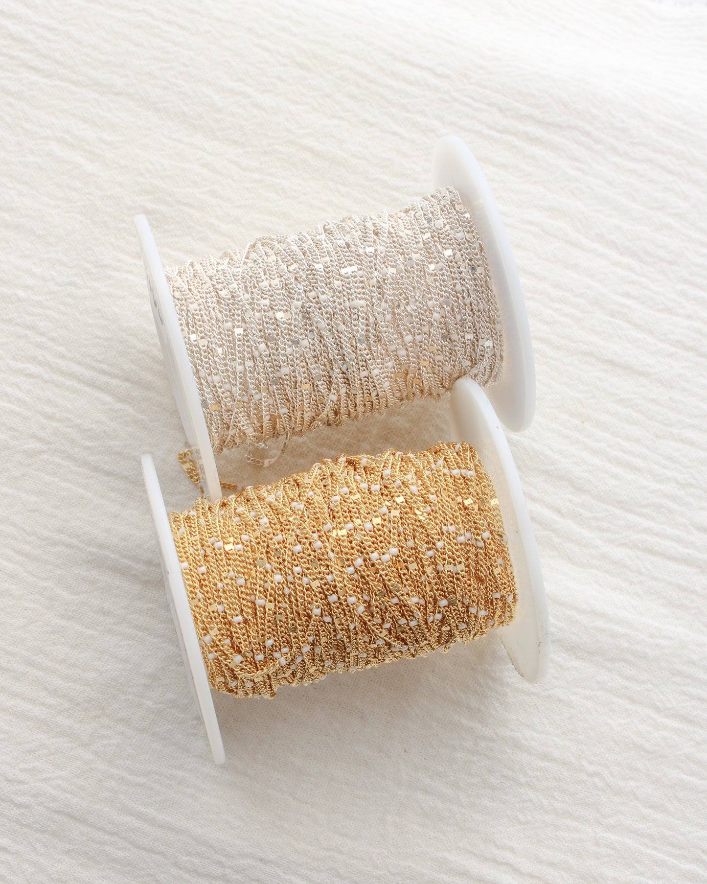 1.2mm Dapped Curb Chain with Cream Enamel Dots, S213, G213