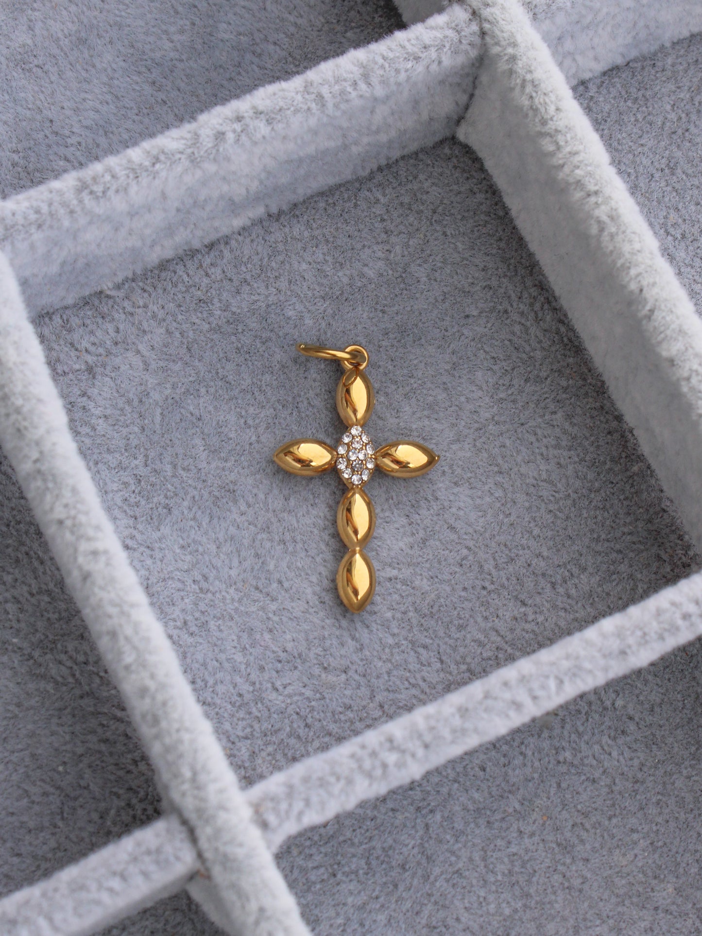 Cross PVD Charm, w/ Oval White CZ, CH353