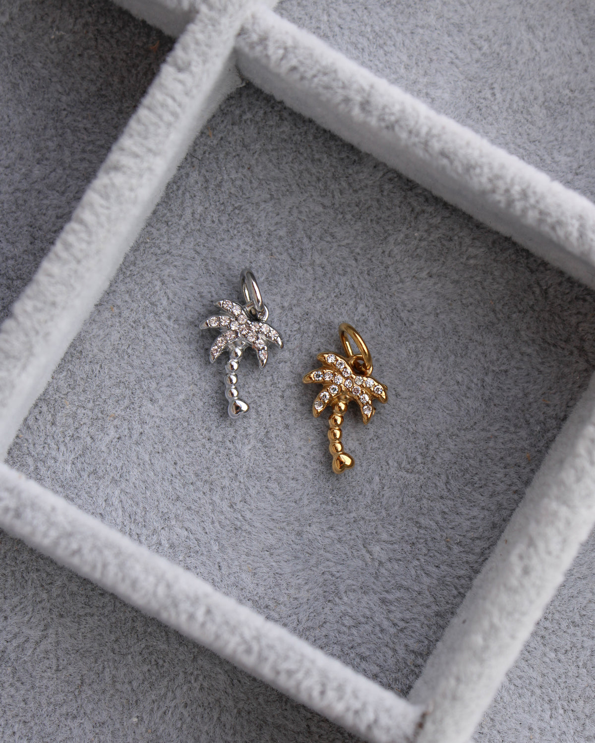 14mm Palm Tree PVD Charm w/ Cubic Zirconia, CH383