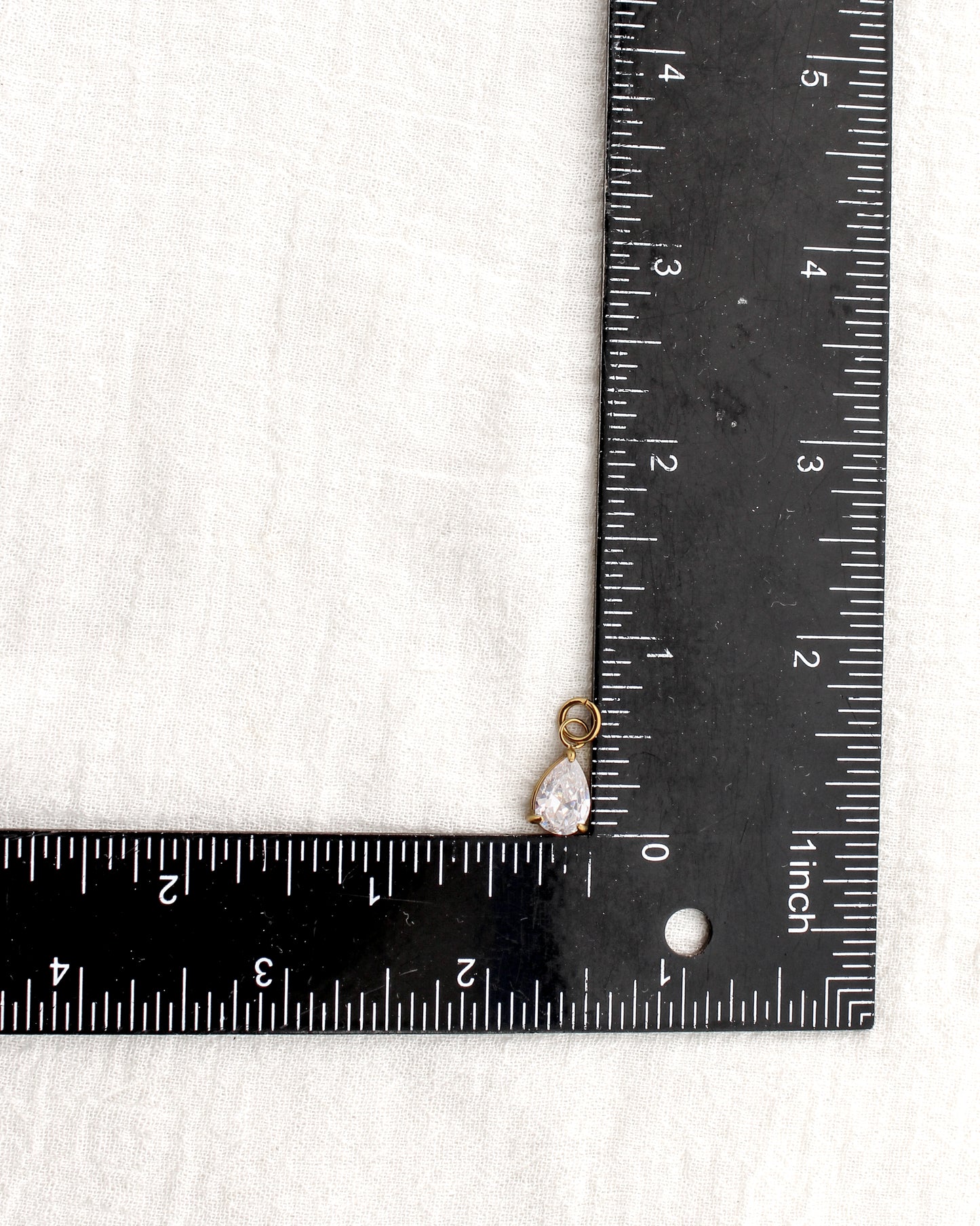 15mm White Zircon Teardrop PVD Charm, CH374