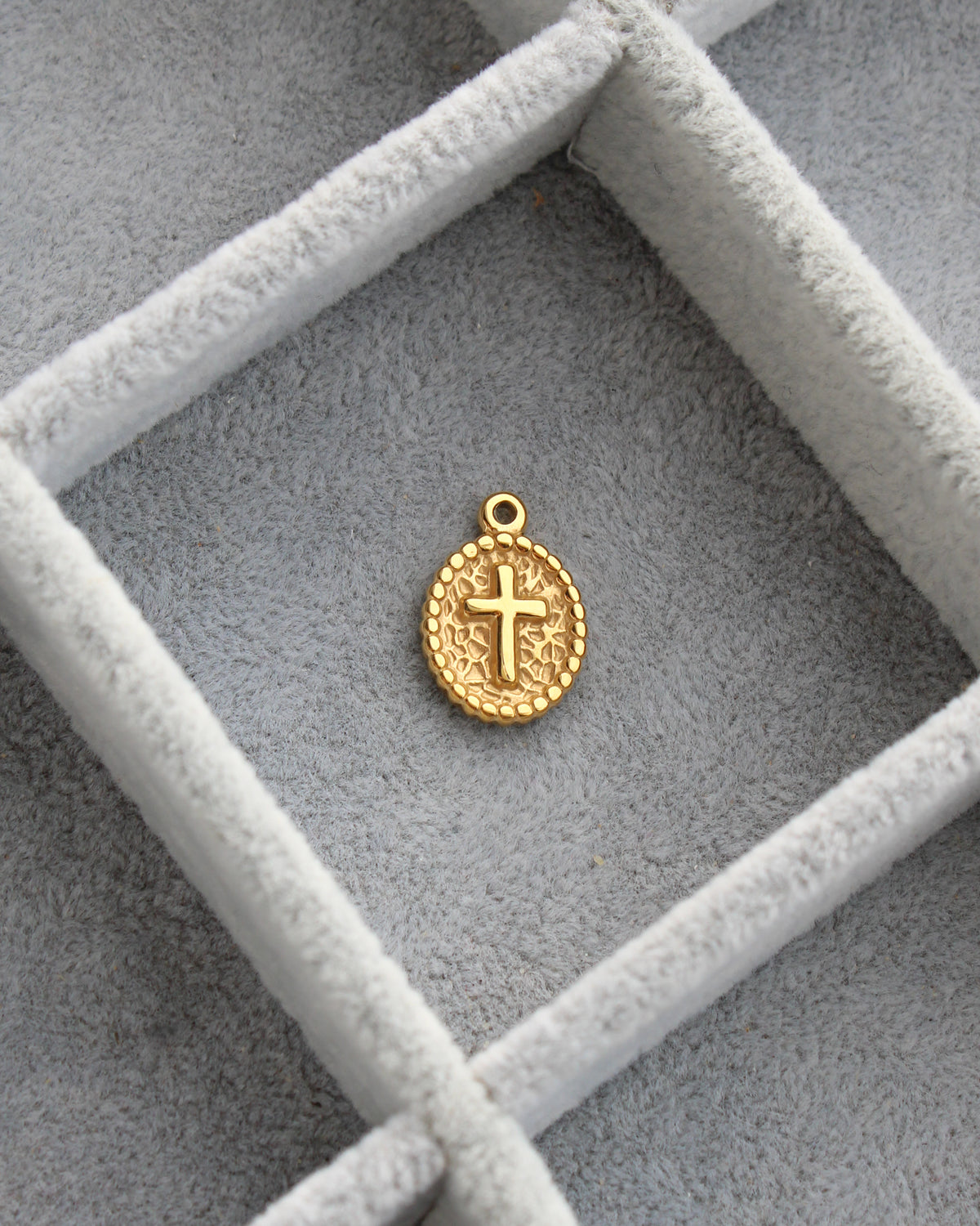 18mm Oval Disc Cross PVD Charm, CH474