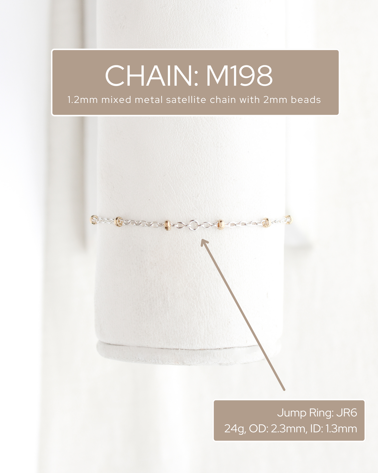 1.2mm Satellite Silver Chain with 2mm Gold Filled Beads, M198