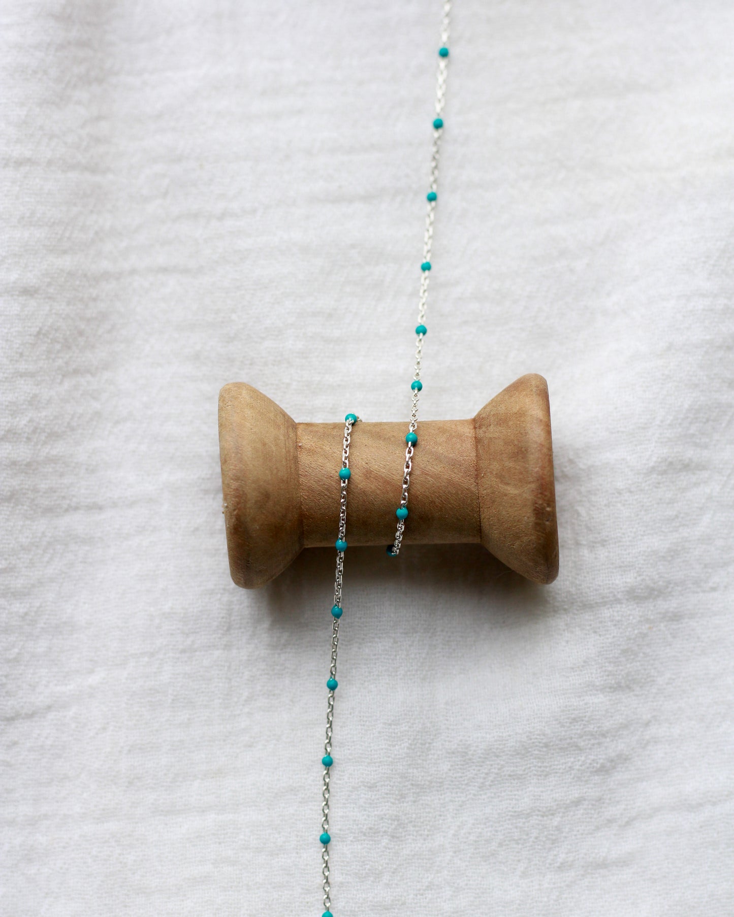 1.1mm Cable Chain with Turqoise Enamel Dot, S107, G107