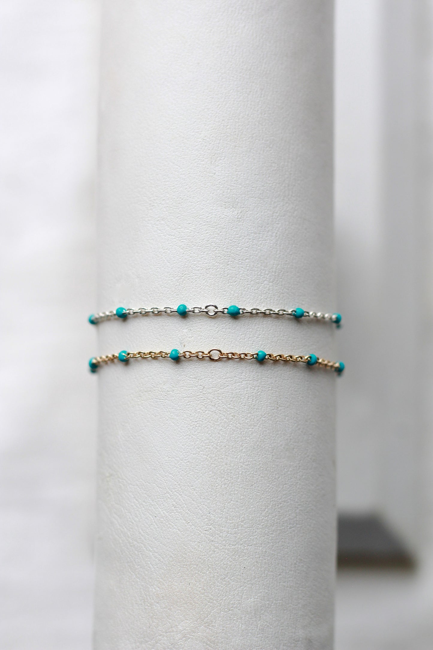 1.1mm Cable Chain with Turqoise Enamel Dot, S107, G107