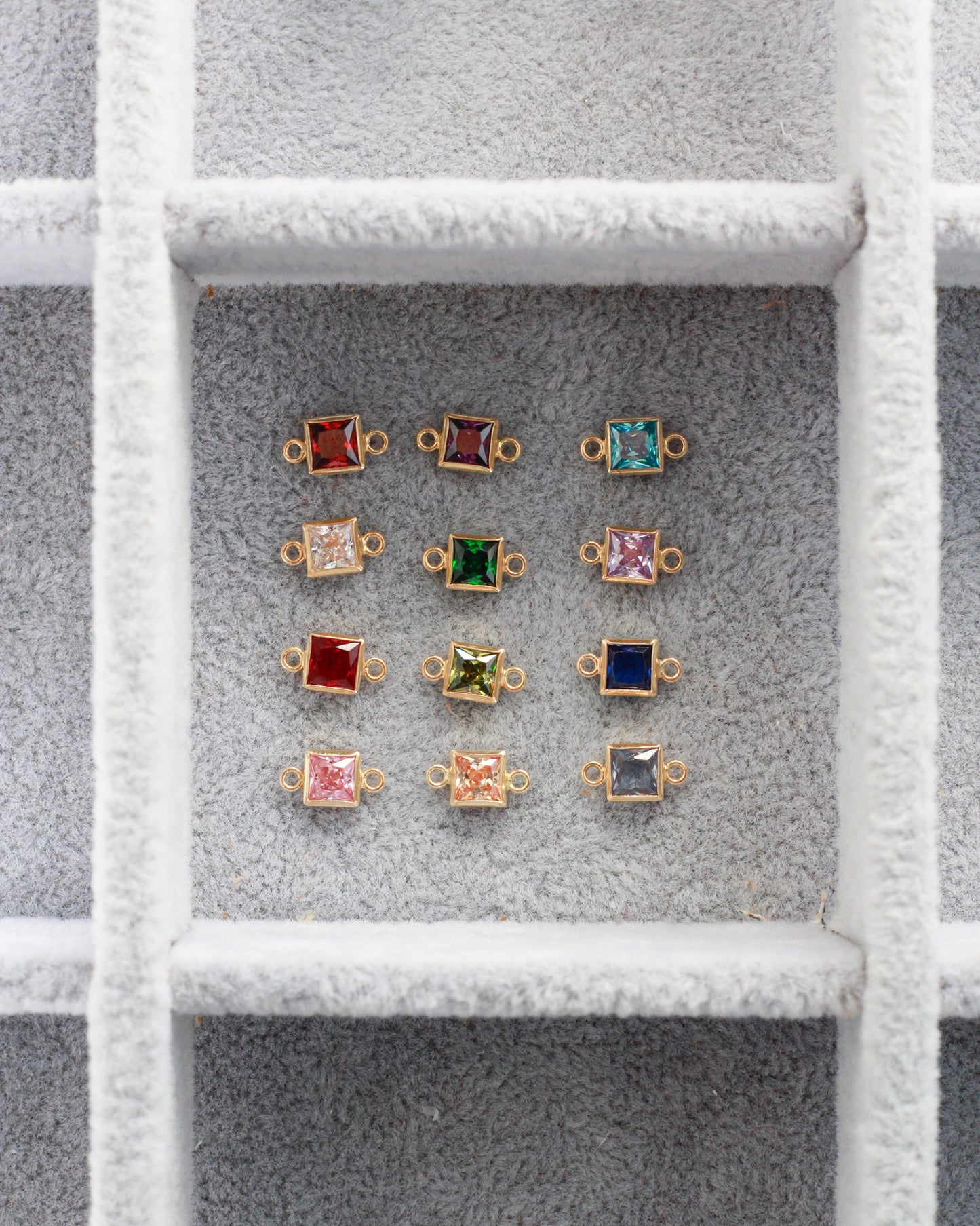 4mm CZ Square Shaped Birthstone Connector, CN307