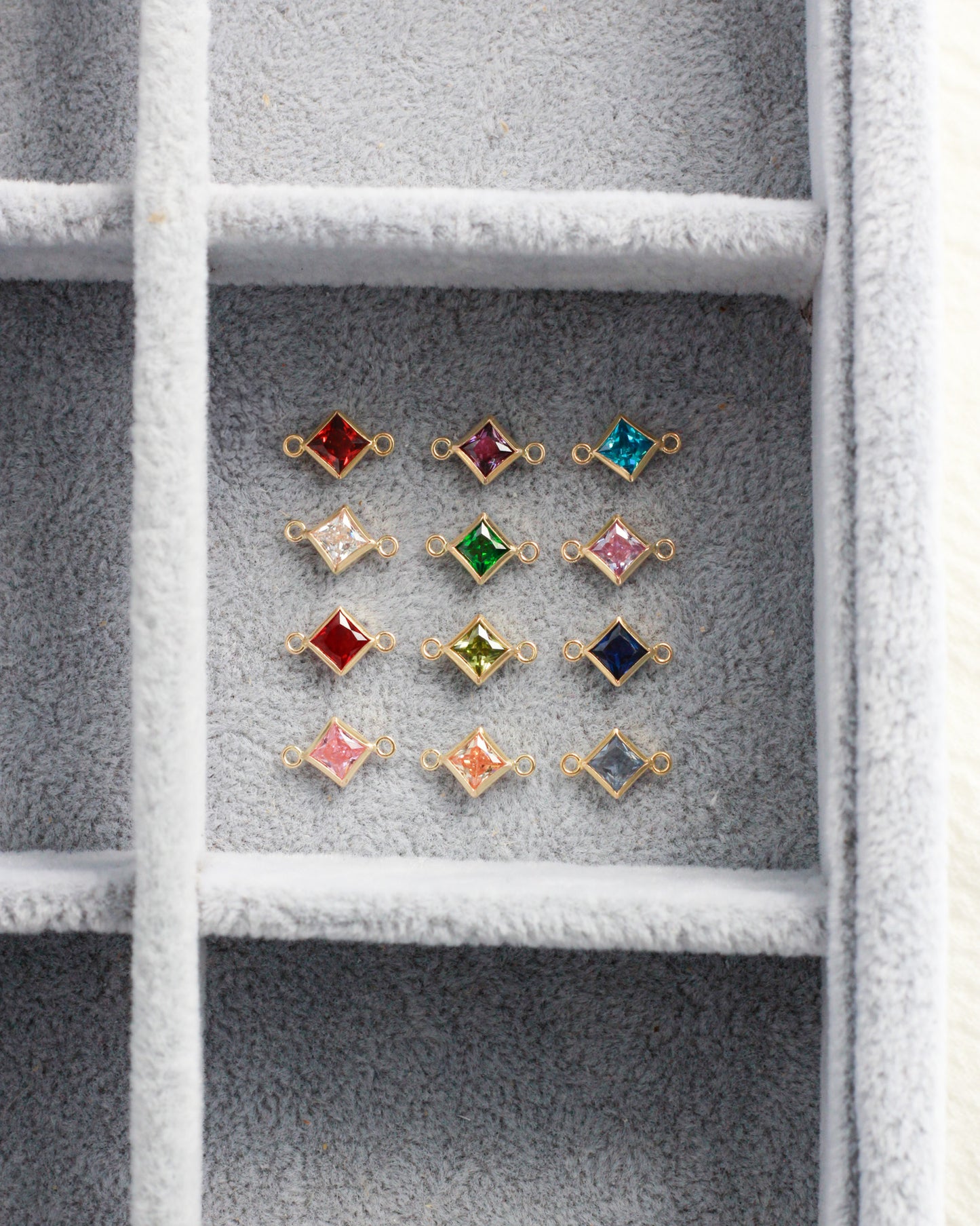 4mm CZ Diamond Shaped Birthstone Connector, CN308