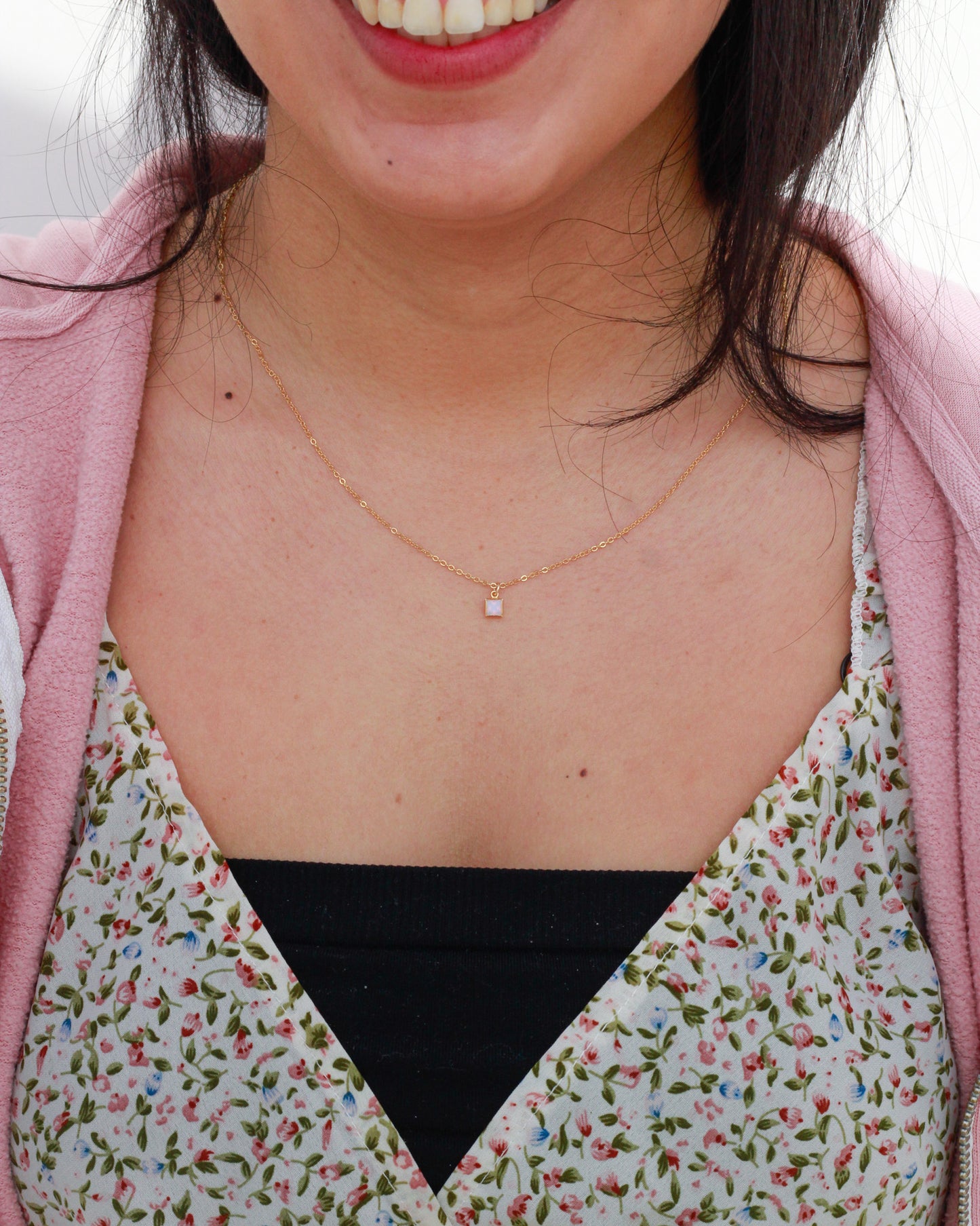 4mm White Opal Square Charm, CH254