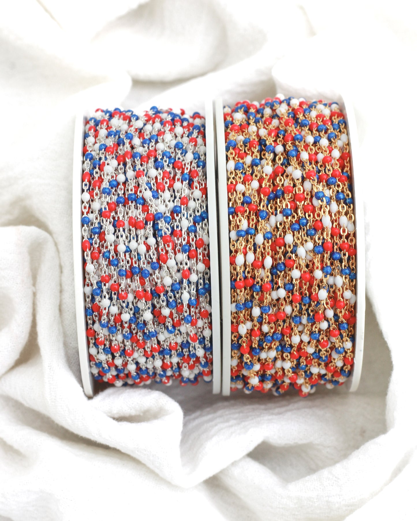 1.8mm Cable Chain with Red, White, and Blue Enamel Dots, S101, G101