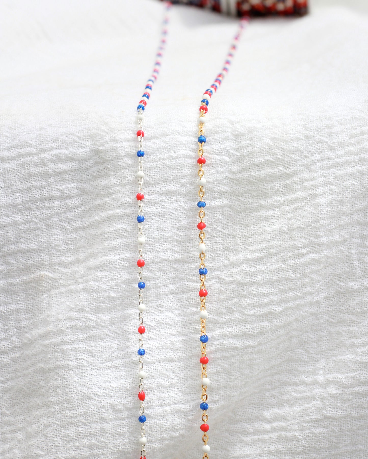 1.8mm Cable Chain with Red, White, and Blue Enamel Dots, S101, G101