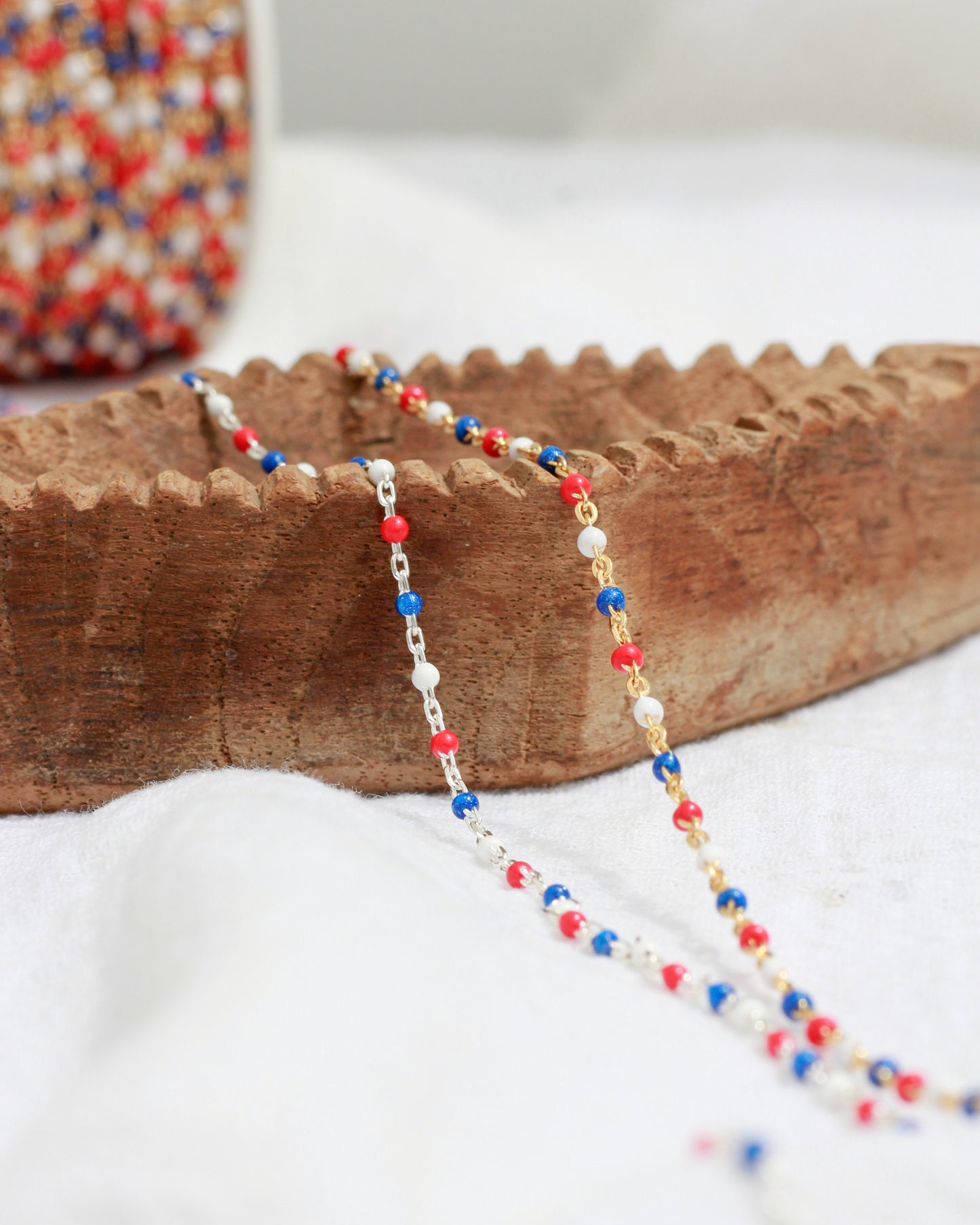 1.8mm Cable Chain with Red, White, and Blue Enamel Dots, S101, G101
