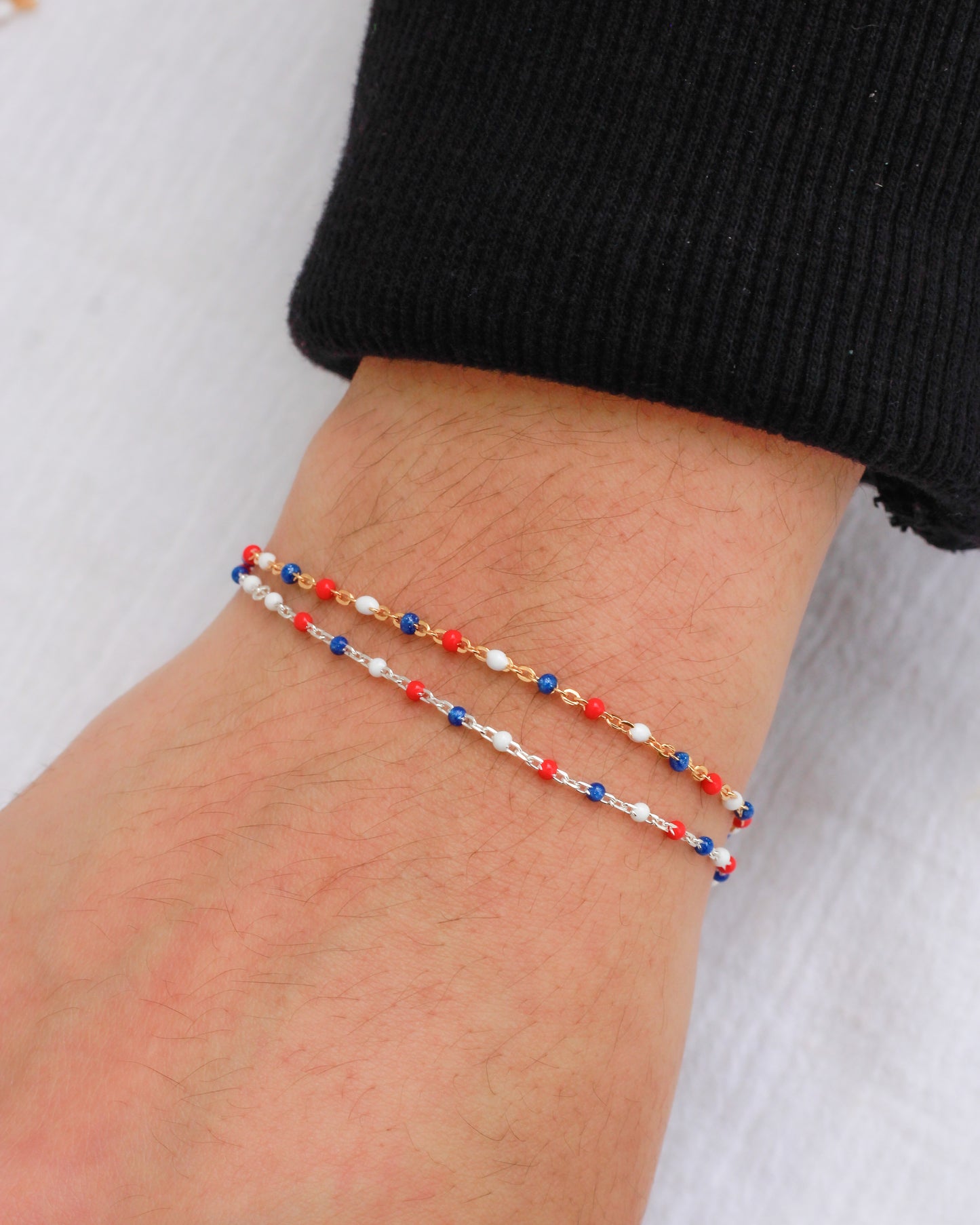 1.8mm Cable Chain with Red, White, and Blue Enamel Dots, S101, G101