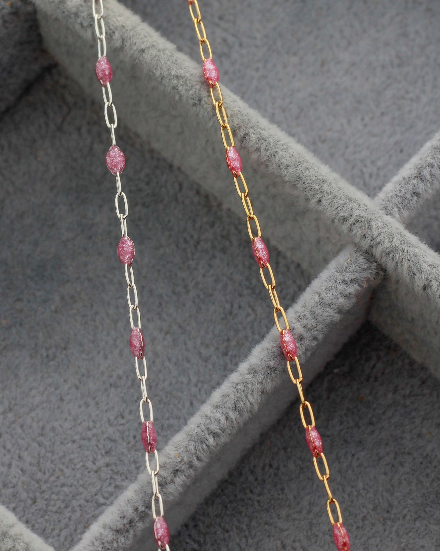 1.4mm Paperclip Chain with Pink Enamel Link, S103, G103