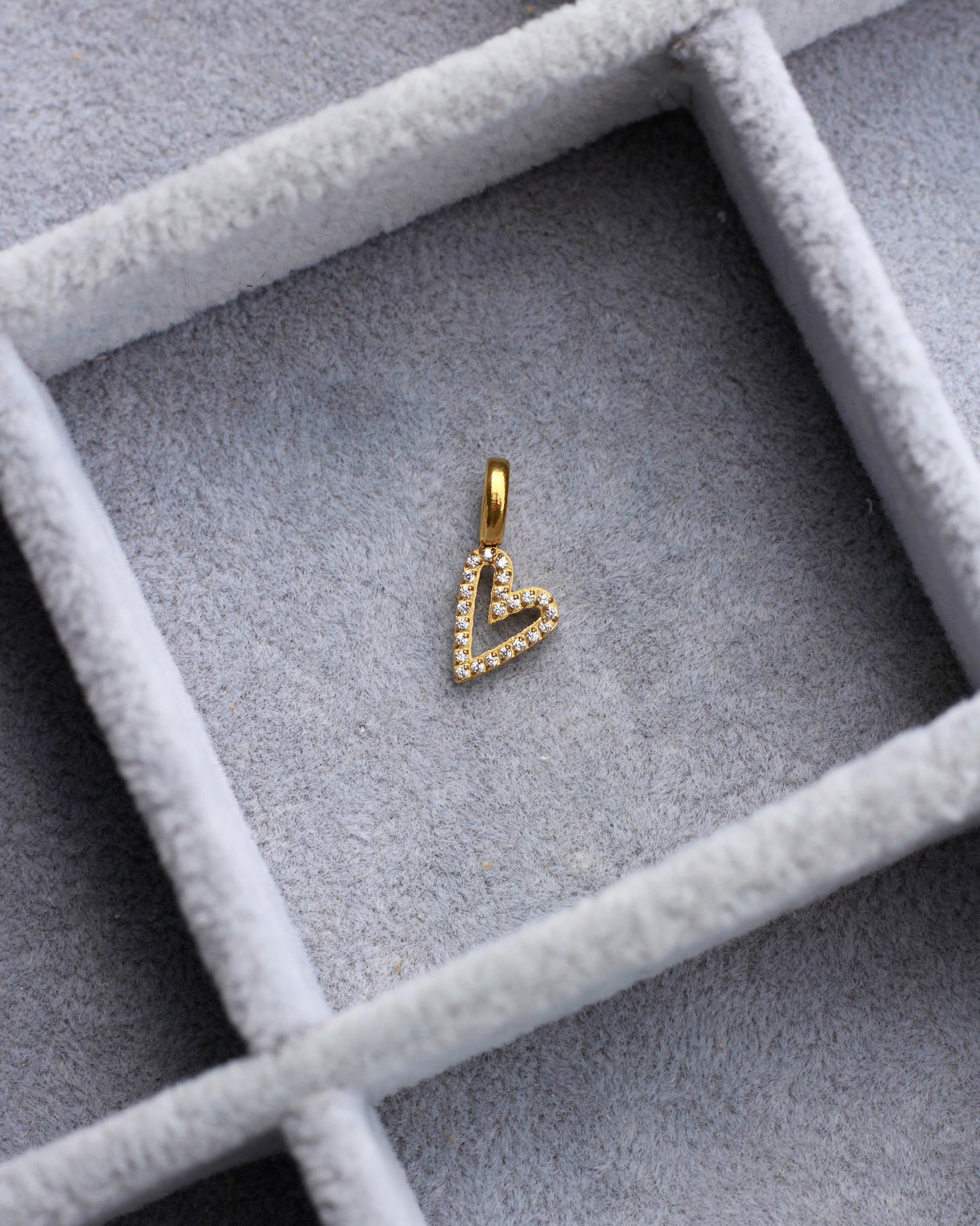 17mm Rhinestone Heart Outline PVD Charm, CH430