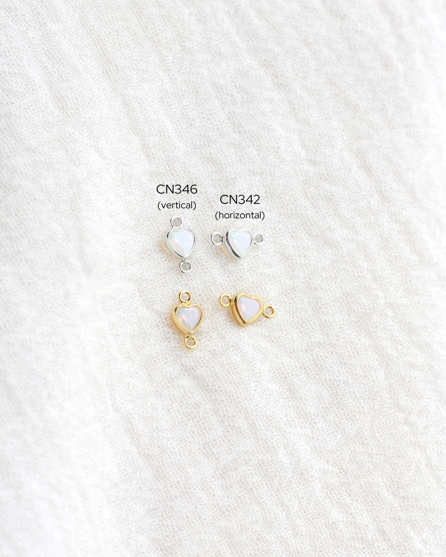 4mm White Opal Heart Vertical Connector, CN346