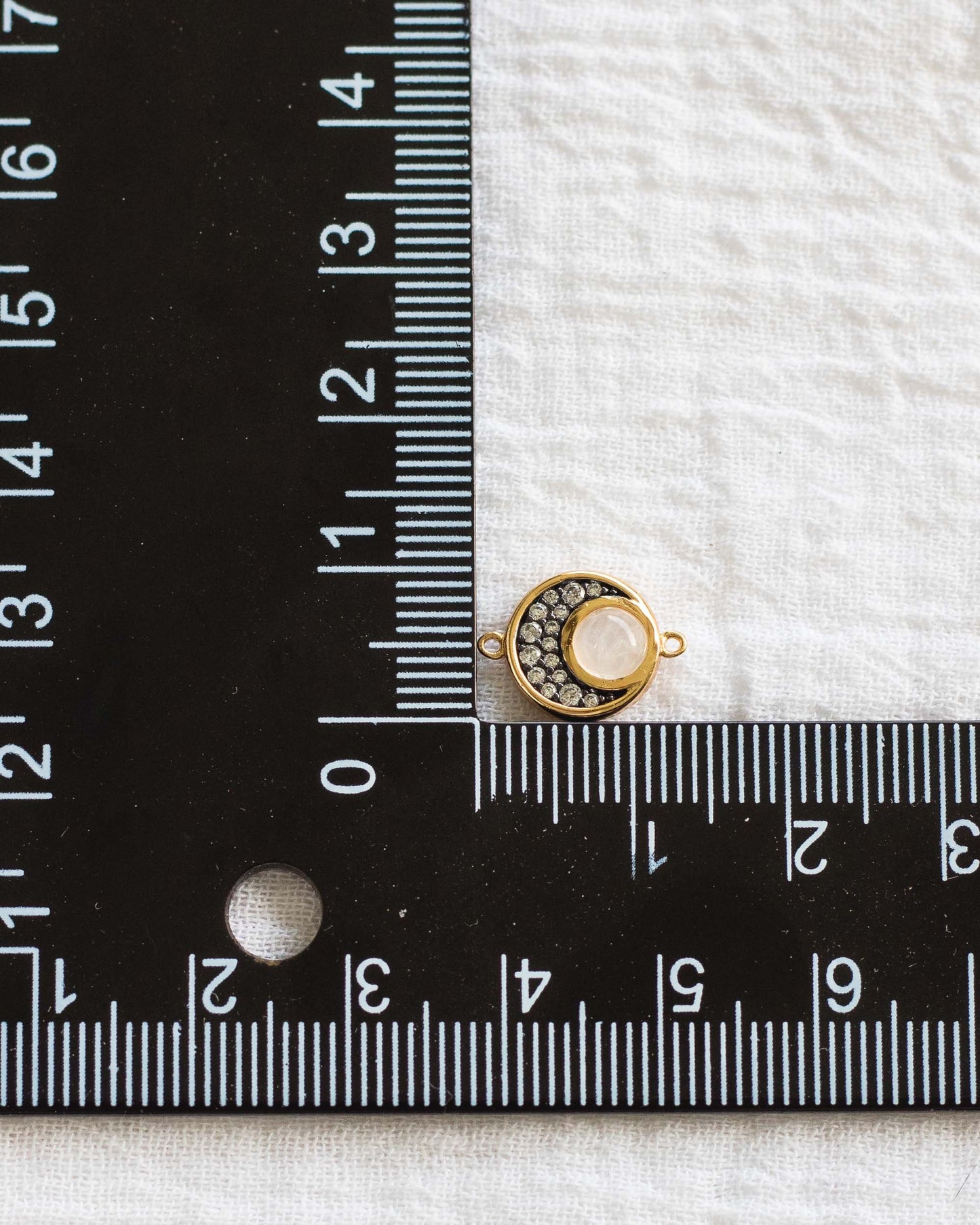 Rainbow Moonstone and CZ Crescent Moon Connector, CN103