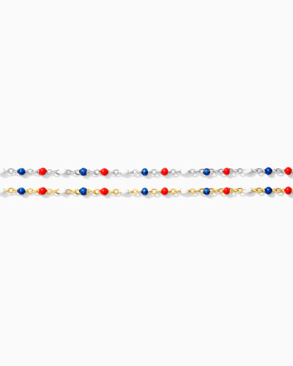 1.8mm Cable Chain with Red, White, and Blue Enamel Dots, S101, G101