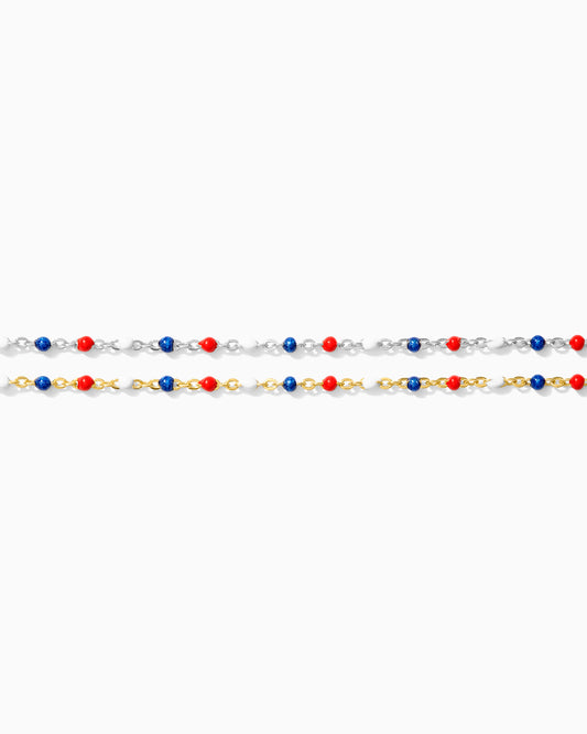 1.8mm Cable Chain with Red, White, and Blue Enamel Dots, S101, G101