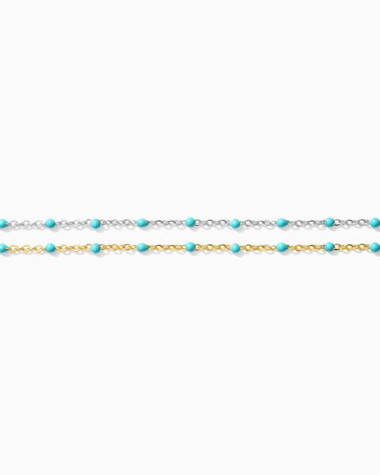 1.8mm Cable Chain with Turquoise Enamel Link, S102, G102