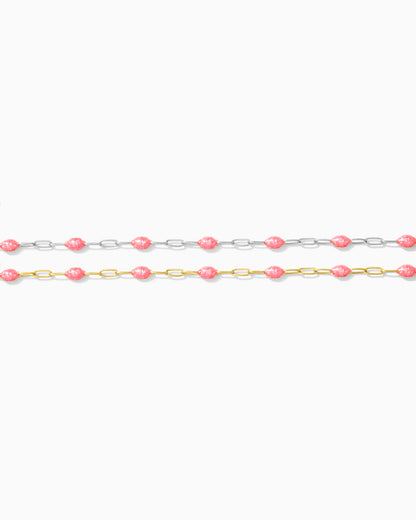 1.4mm Paperclip Chain with Pink Enamel Link, S103, G103