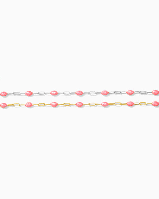 1.4mm Paperclip Chain with Pink Enamel Link, S103, G103