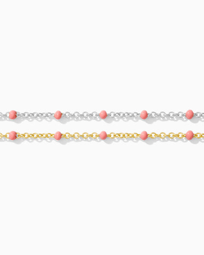 1.1mm Cable Chain with Pink Enamel Dots, S106, G106