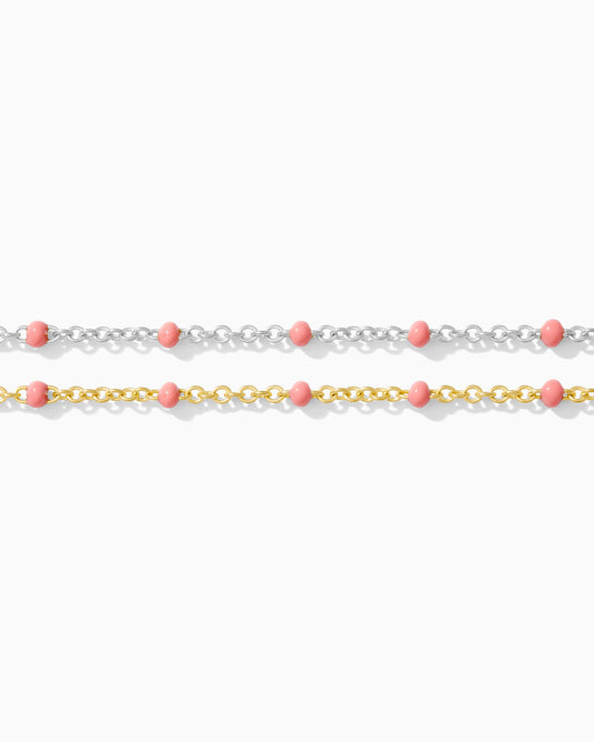1.1mm Cable Chain with Pink Enamel Dots, S106, G106