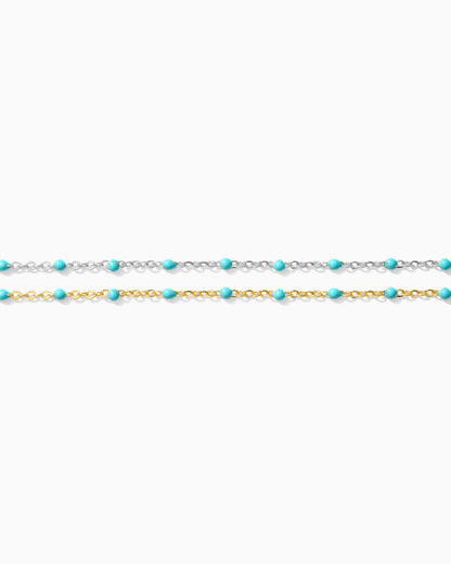 1.1mm Cable Chain with Turqoise Enamel Dot, S107, G107